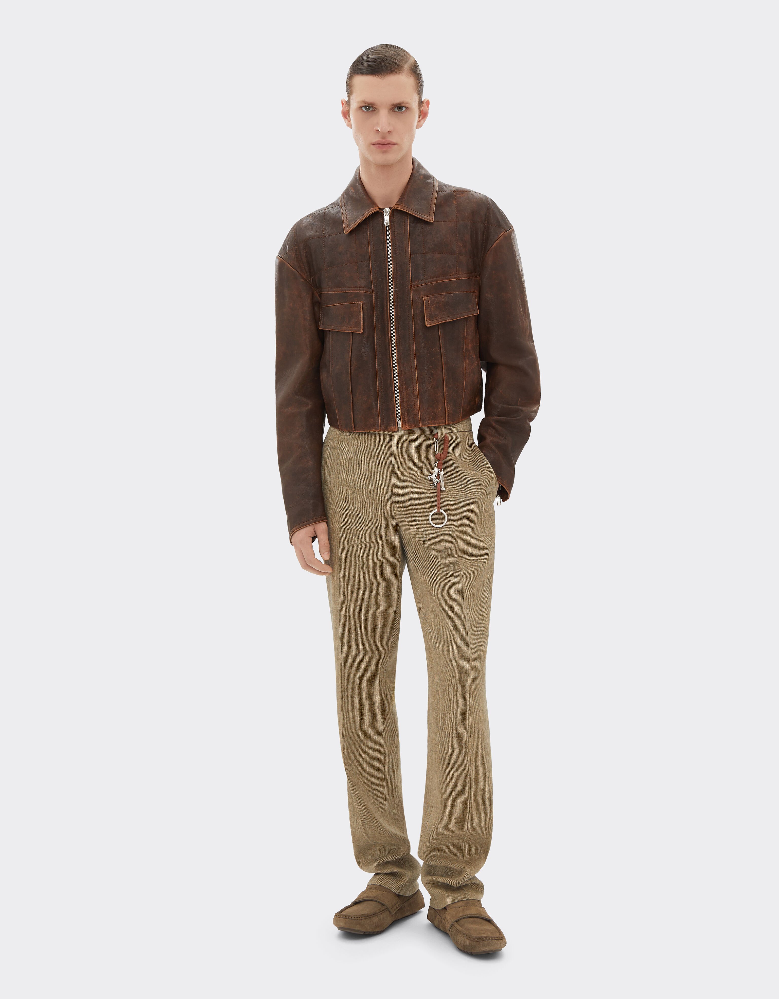 Ferrari blouson en cuir damassé Khaki Green 50086f