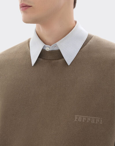 Ferrari Crewneck cotton sweatshirt with Ferrari logo Khaki Green 50338f