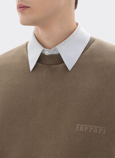 Ferrari Crewneck cotton sweatshirt with Ferrari logo Khaki Green 50338f