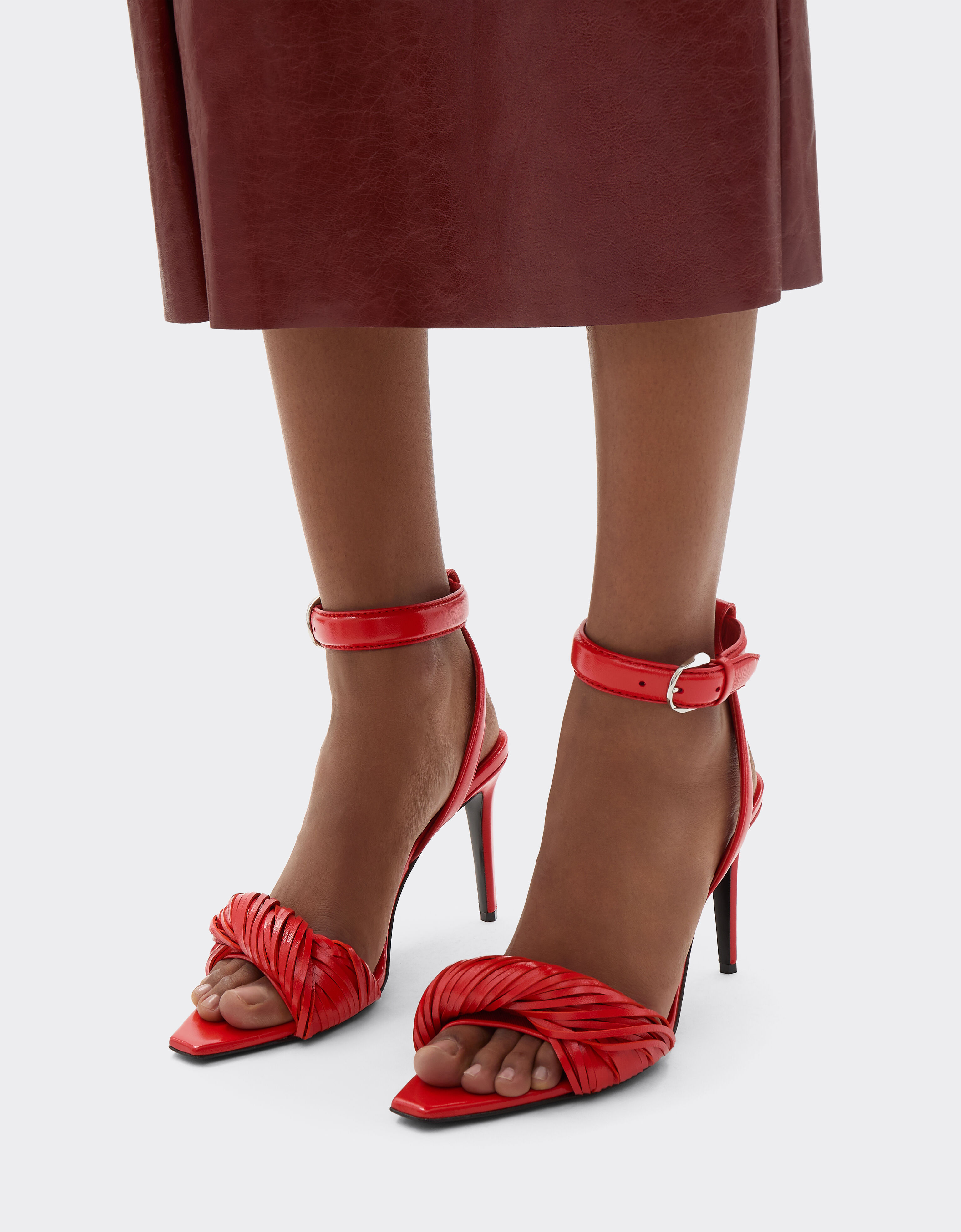 Ferrari Nappa leather heeled sandals Rosso Magma 51647f