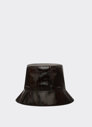 Ferrari Bucket hat in glossy leather with brushed motif Dark Brown 21218f