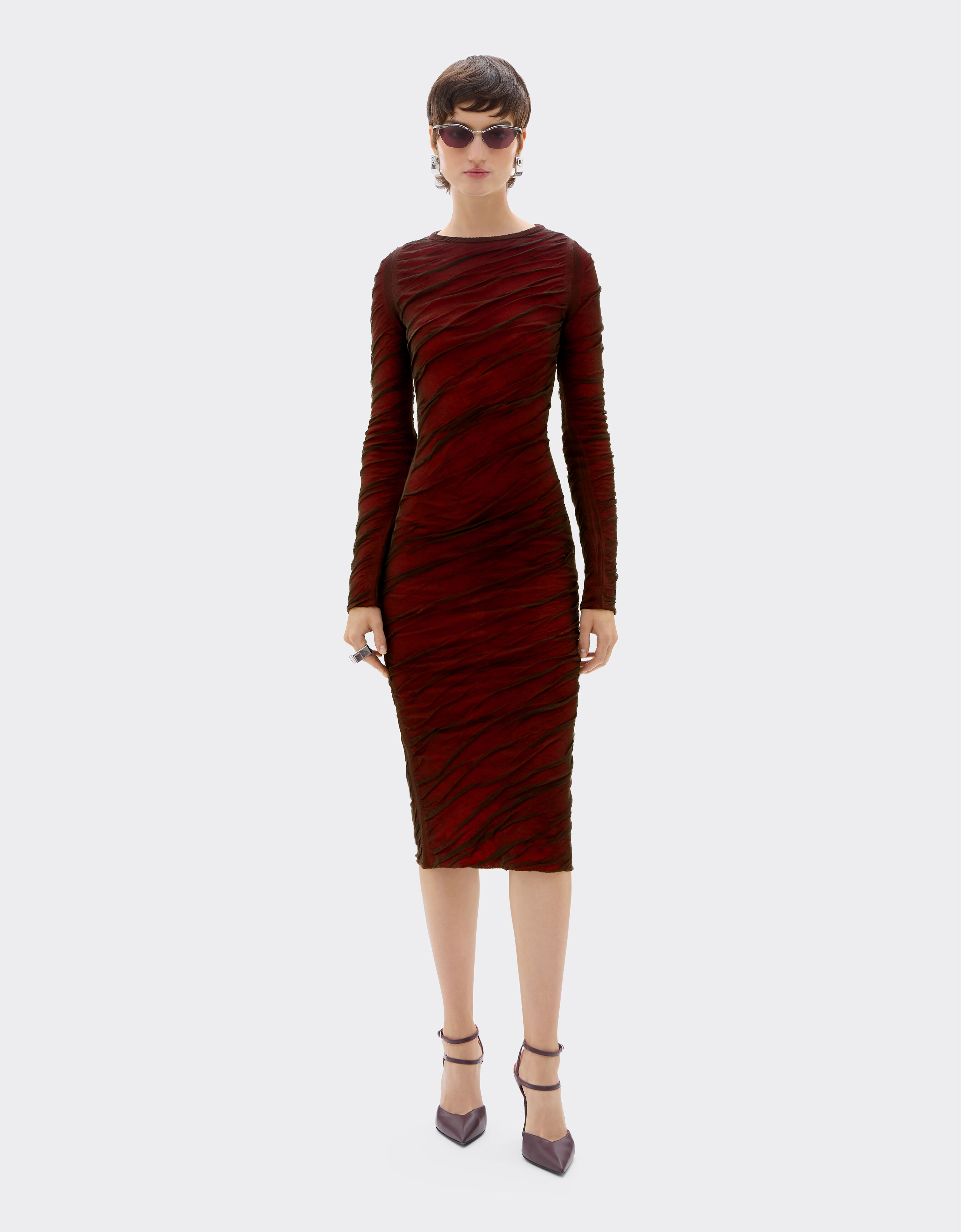 Long-sleeved dress in wool and cotton knit Ferrari Long-sleeved dress in wool and cotton knit Marrone Scuro CKWDR0014KWO0009f