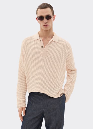 Cotton and linen long-sleeved polo shirt with link pattern Ferrari Cotton and linen long-sleeved polo shirt with link pattern Nude 22667f