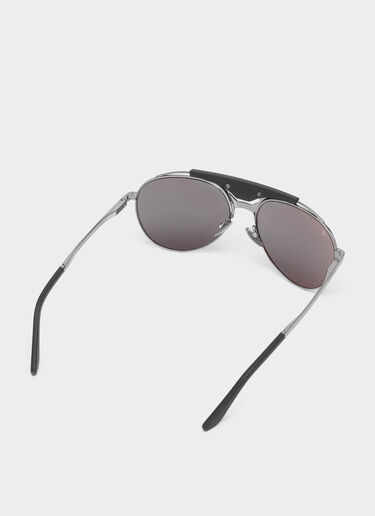 Ferrari Ferrari sunglasses in gunmetal grey metal and leather with blue lenses Ingrid LA02Ff