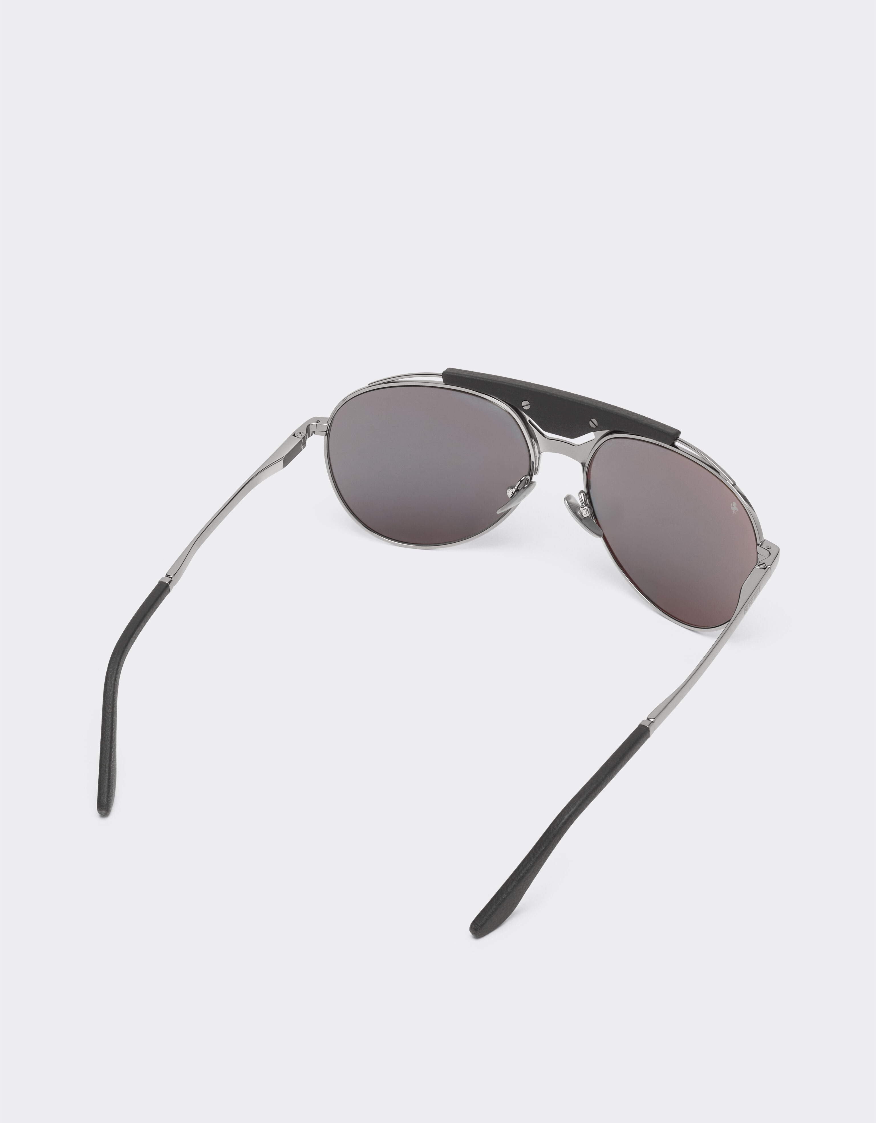 Ferrari Ferrari sunglasses in gunmetal grey metal and leather with blue lenses Ingrid LA02Ff