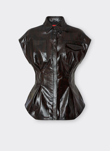 Ferrari Vest in glossy leather with brushed motif Dark Brown 21214f