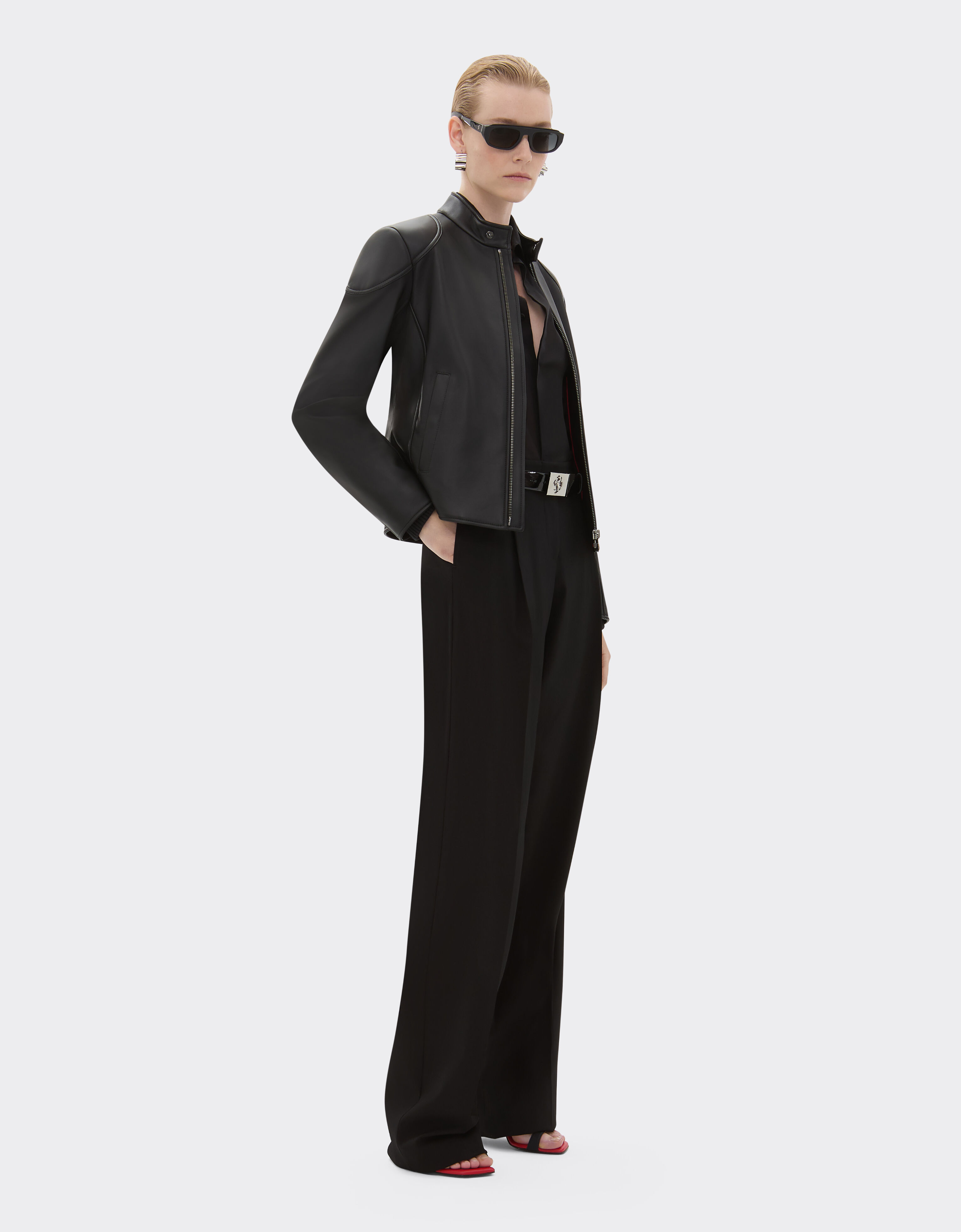 Leather jacket with padded shoulders in Black for Women Ferrari
