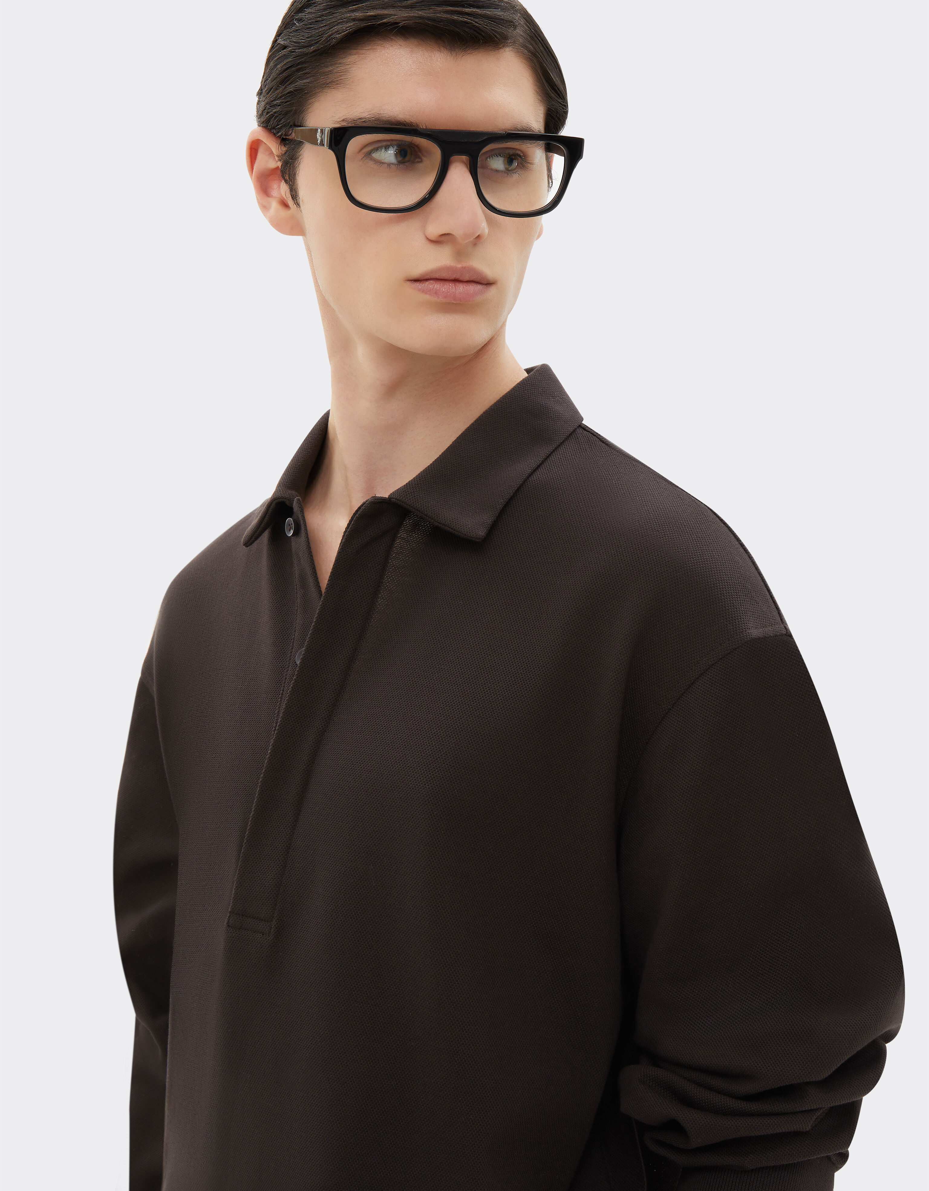 Ferrari Cotton long-sleeved polo shirt Dark Brown 21053f