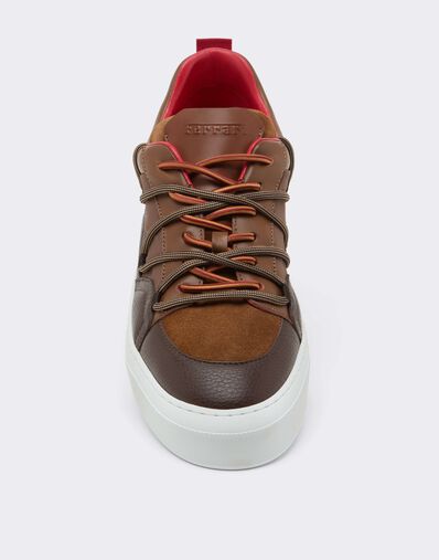 Ferrari Zapatillas bajas de piel lisa y ante Caffè CSMLT0006XA00015f