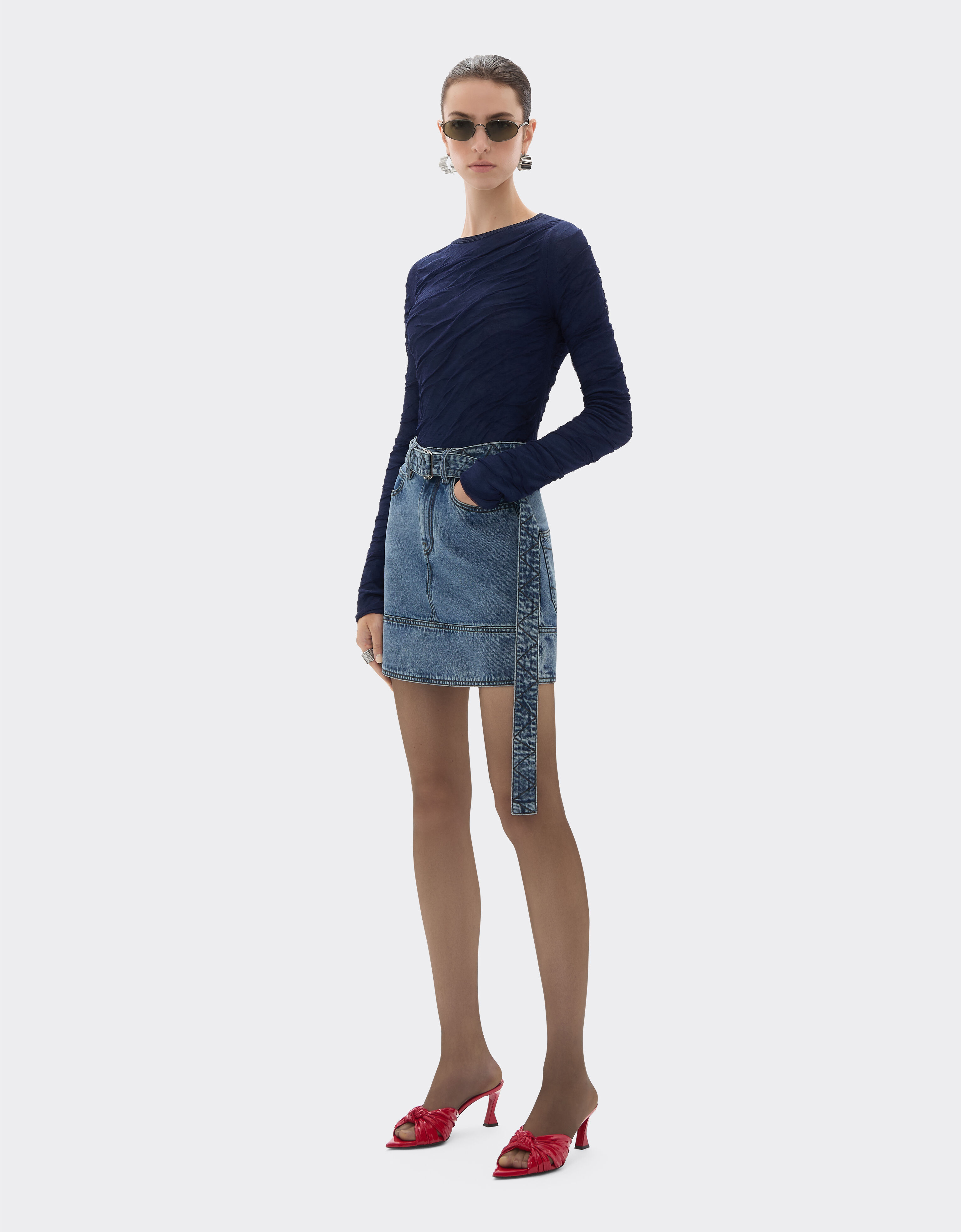 Ferrari Pull slim en laine et coton Bleu marine 21034f