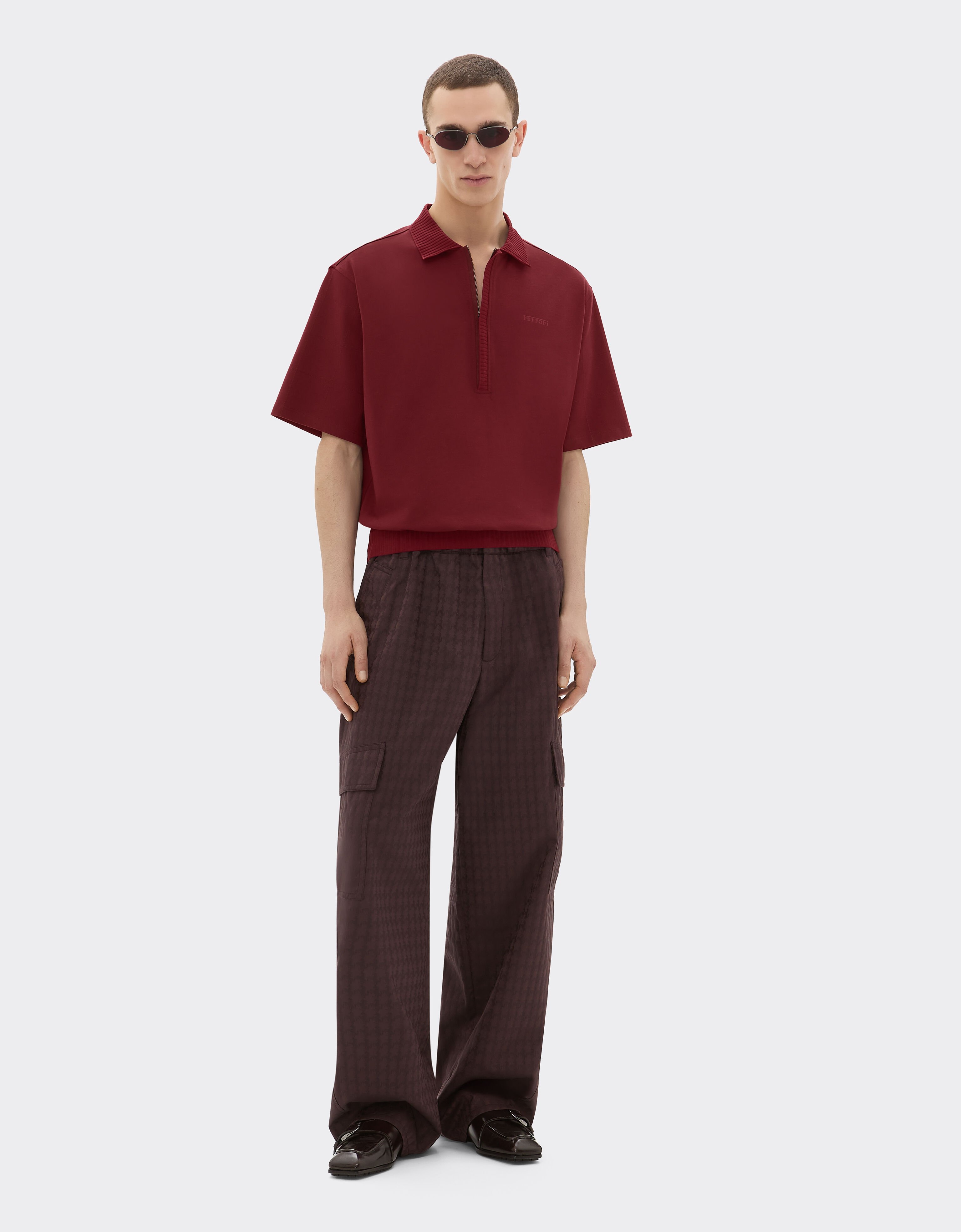 Ferrari Cotton polo shirt with 7X7 check motif Mahogany 22515f