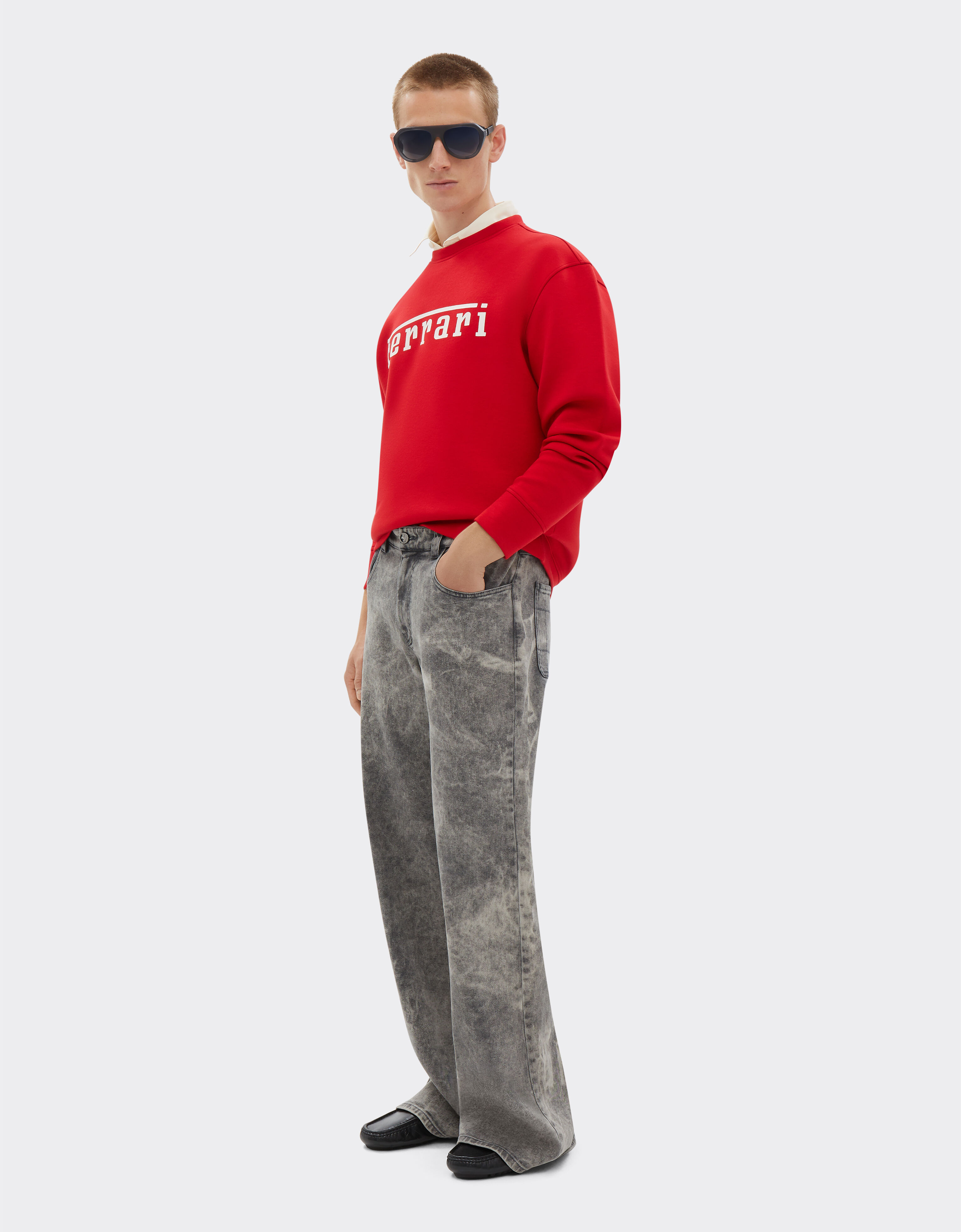 Sweatshirt with Ferrari logo print in Rosso Corsa for Men Ferrari