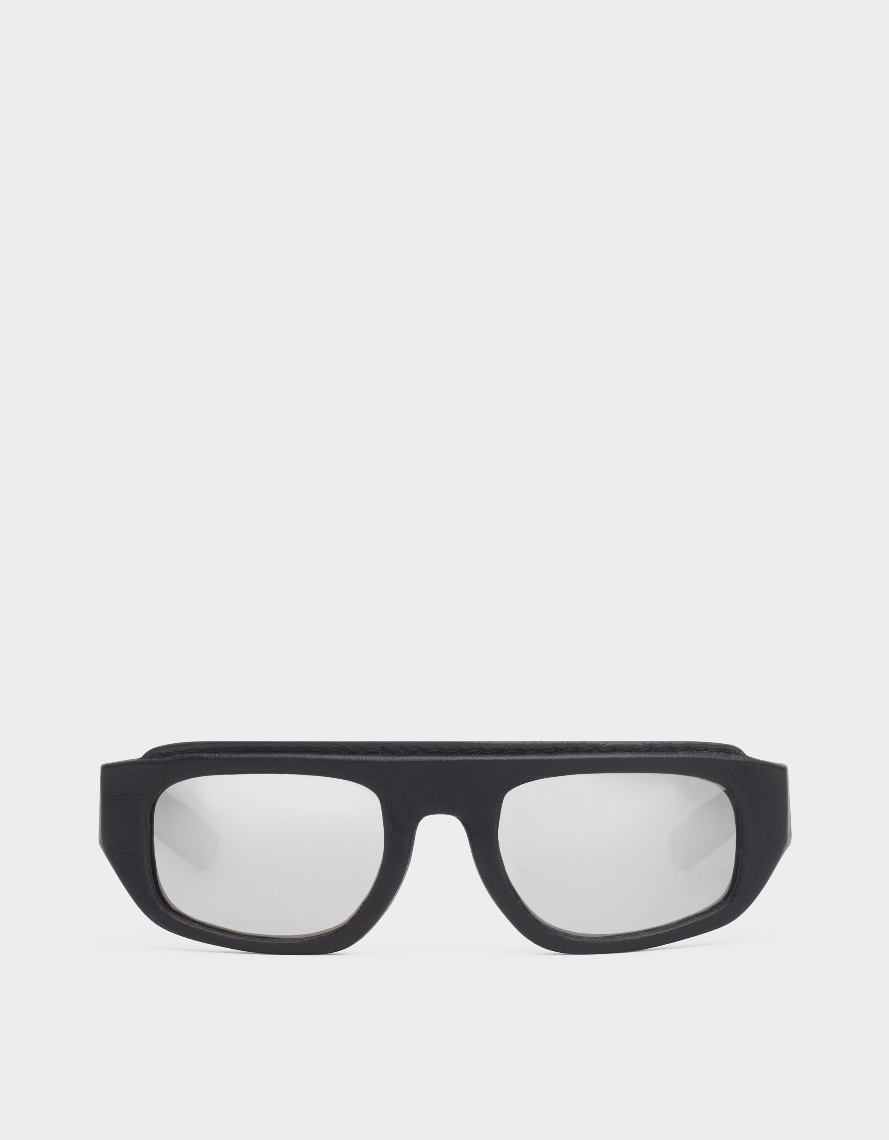 Ferrari Lunettes de soleil Ferrari en acétate et cuir noir avec verres miroir argentés Noir F1543f