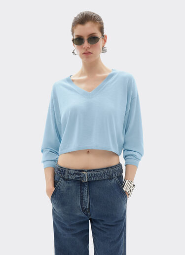 Maglia cropped in cashmere e seta Ferrari Maglia cropped in cashmere e seta Blu Acciaio 22662f