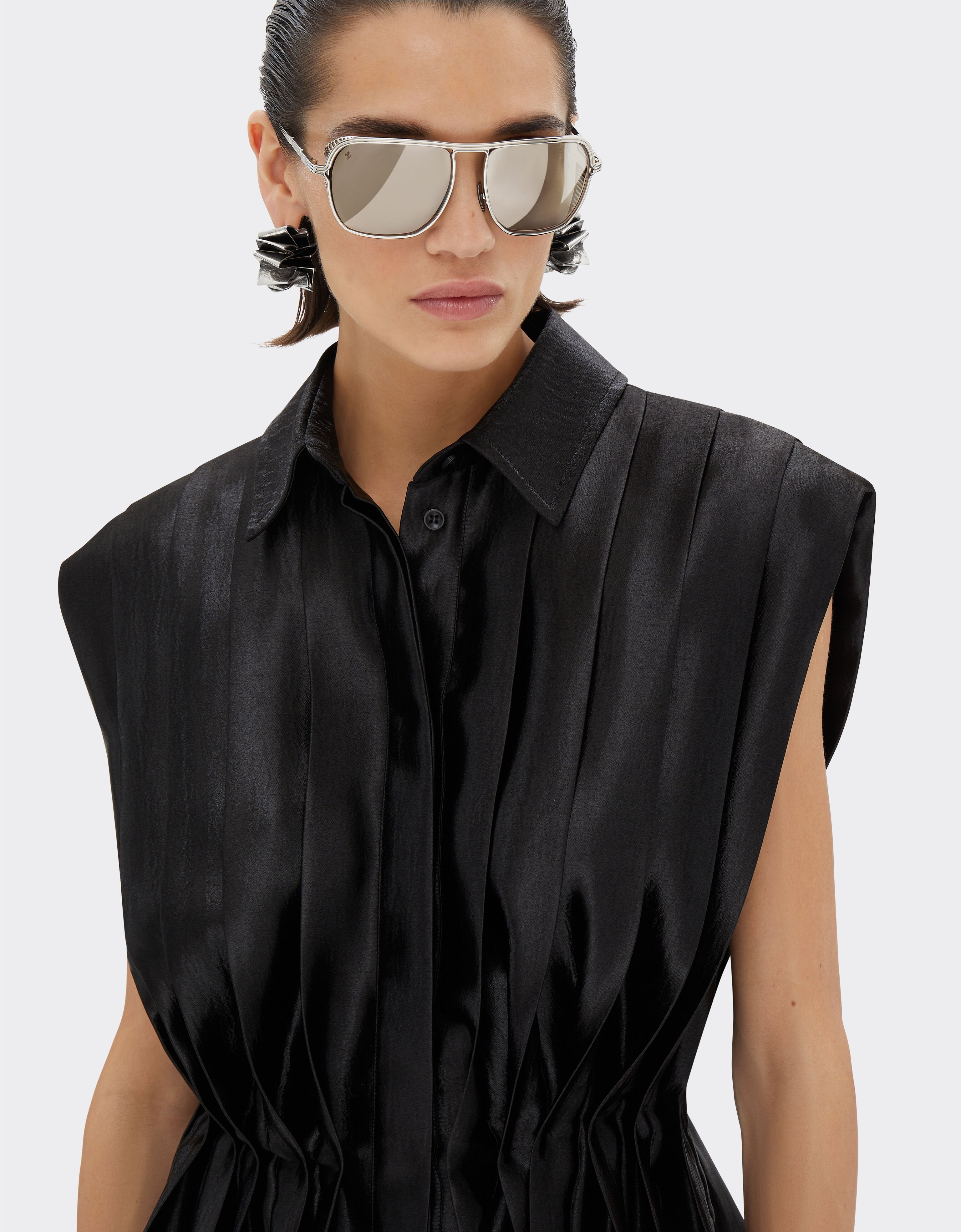 Ferrari Pleated shirt in liquid satin Black 21631f