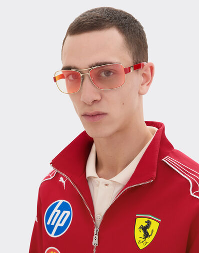 Ferrari Ray-Ban for Scuderia Ferrari RB3763M in silver-tone metal and red plastic with red/yellow mirror brown lenses Silver LA01Ef
