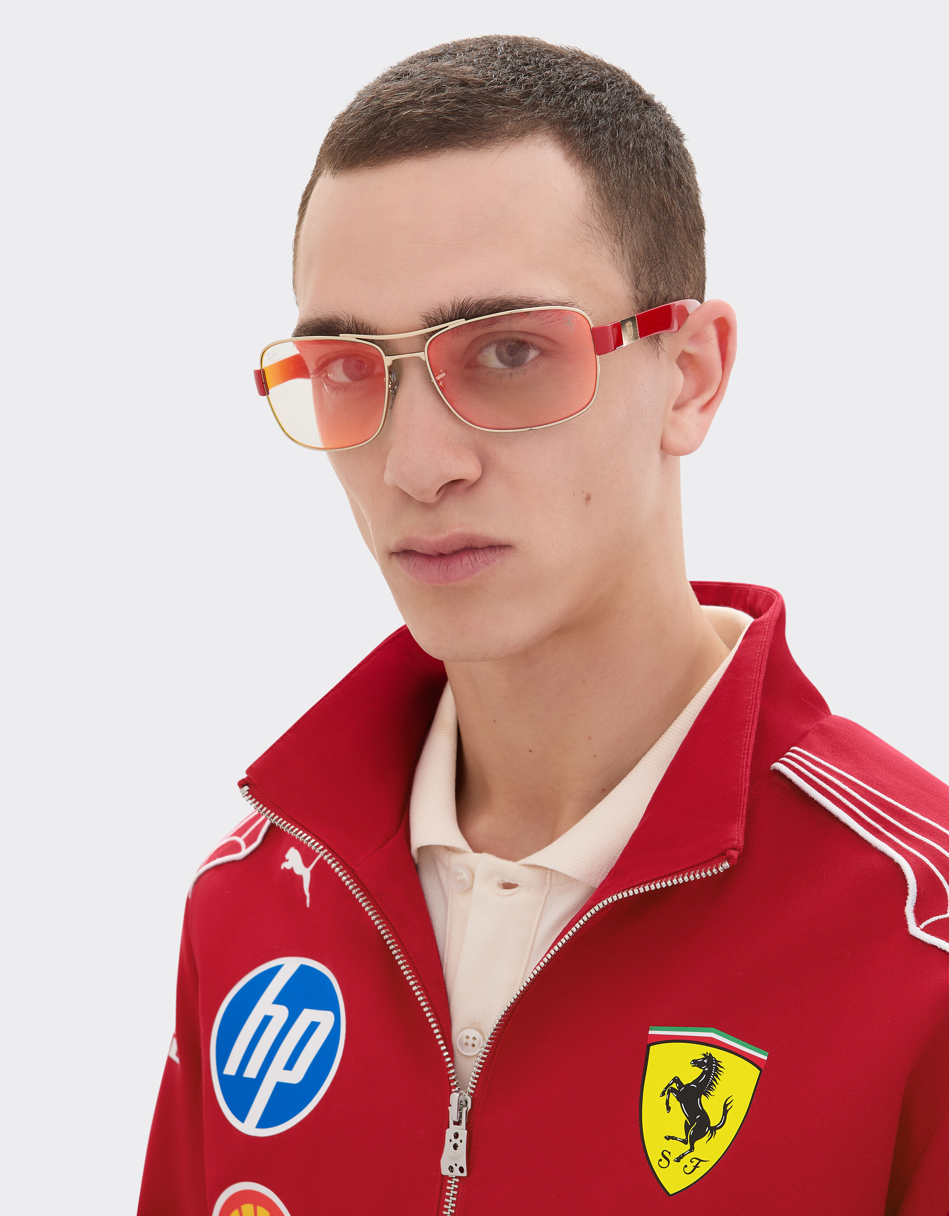 Ferrari Ray-Ban for Scuderia Ferrari RB3763M in silver-tone metal and red plastic with red/yellow mirror brown lenses Silver LA01Ef