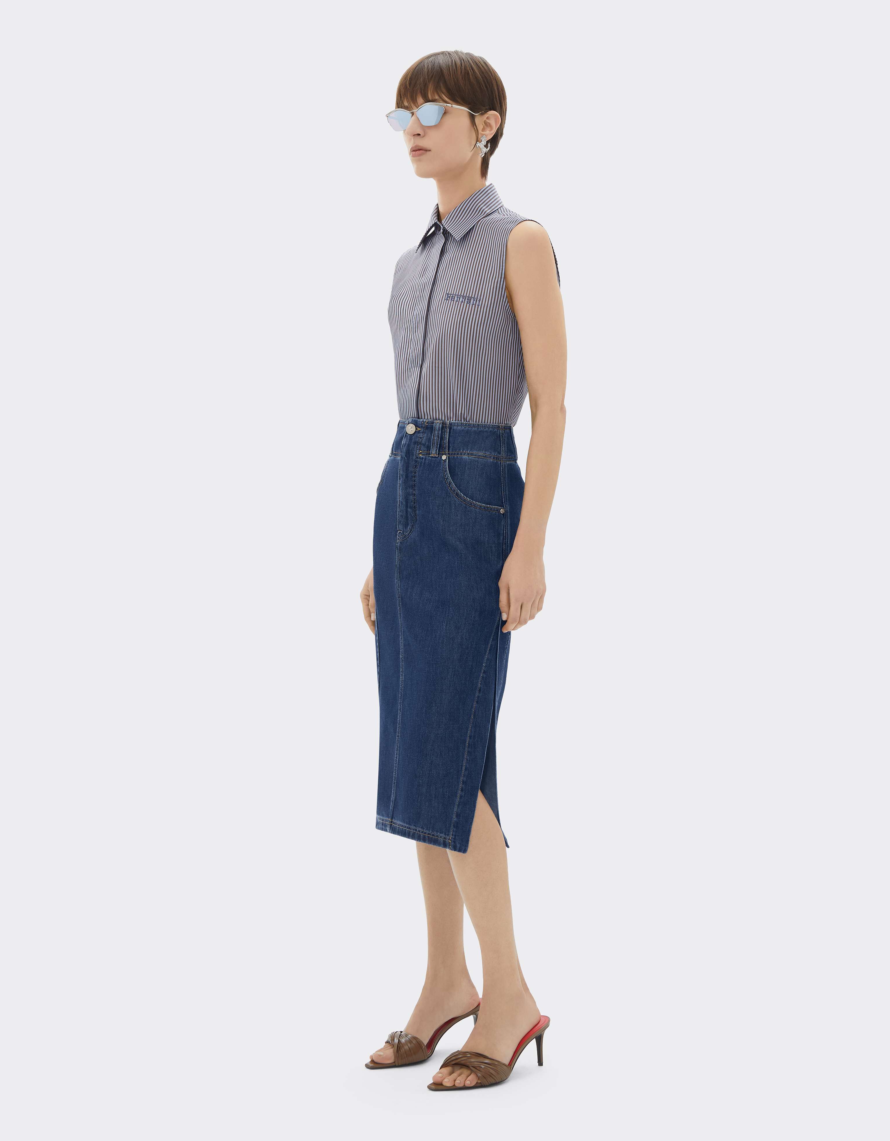 Midi Denim Skirt with Alcantara® Details in Blu Denim | Ferrari®