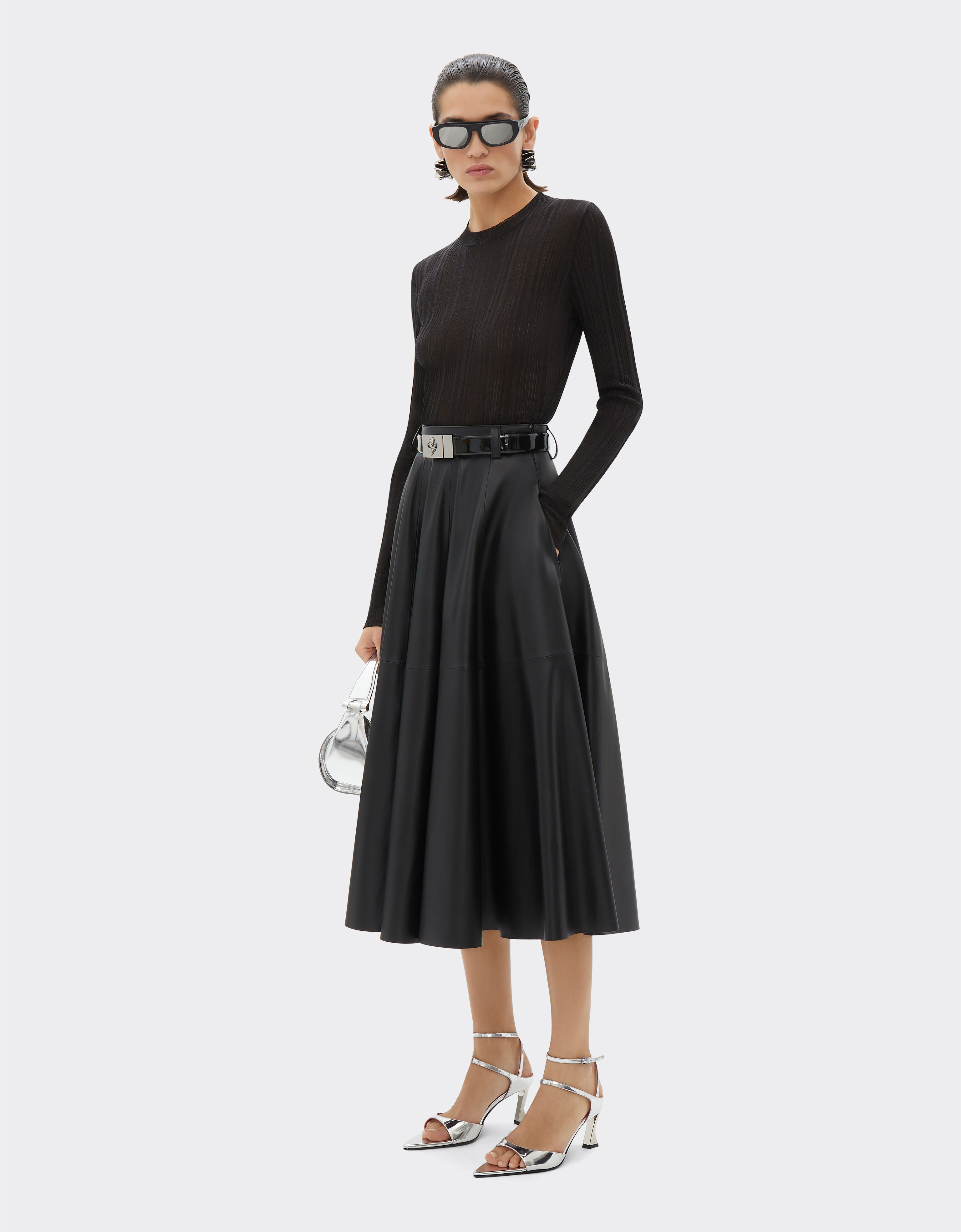 Ferrari Long skirt in nappa leather Black 21645f