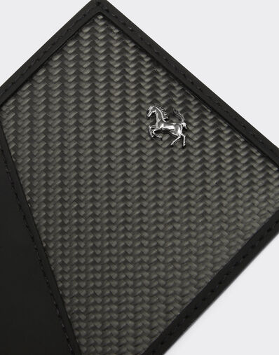 Ferrari Card holder in wrinkle-effect leather and carbon fibre Black 20628f