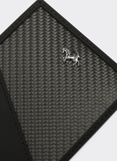 Ferrari Card holder in wrinkle-effect leather and carbon fibre Black 20628f