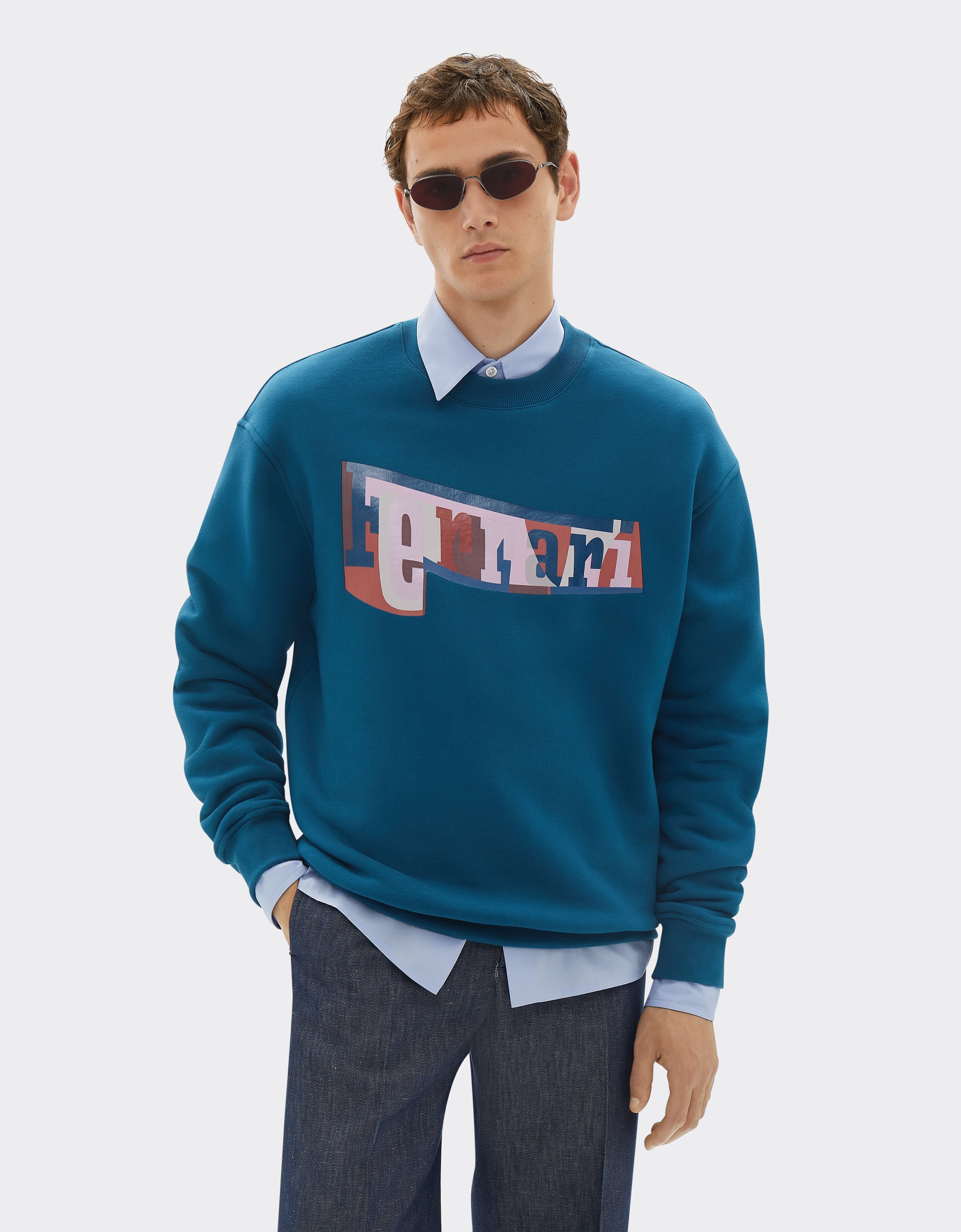 Ferrari Sudadera con logotipo estampado en bloques de color Azul pavo real 49278f