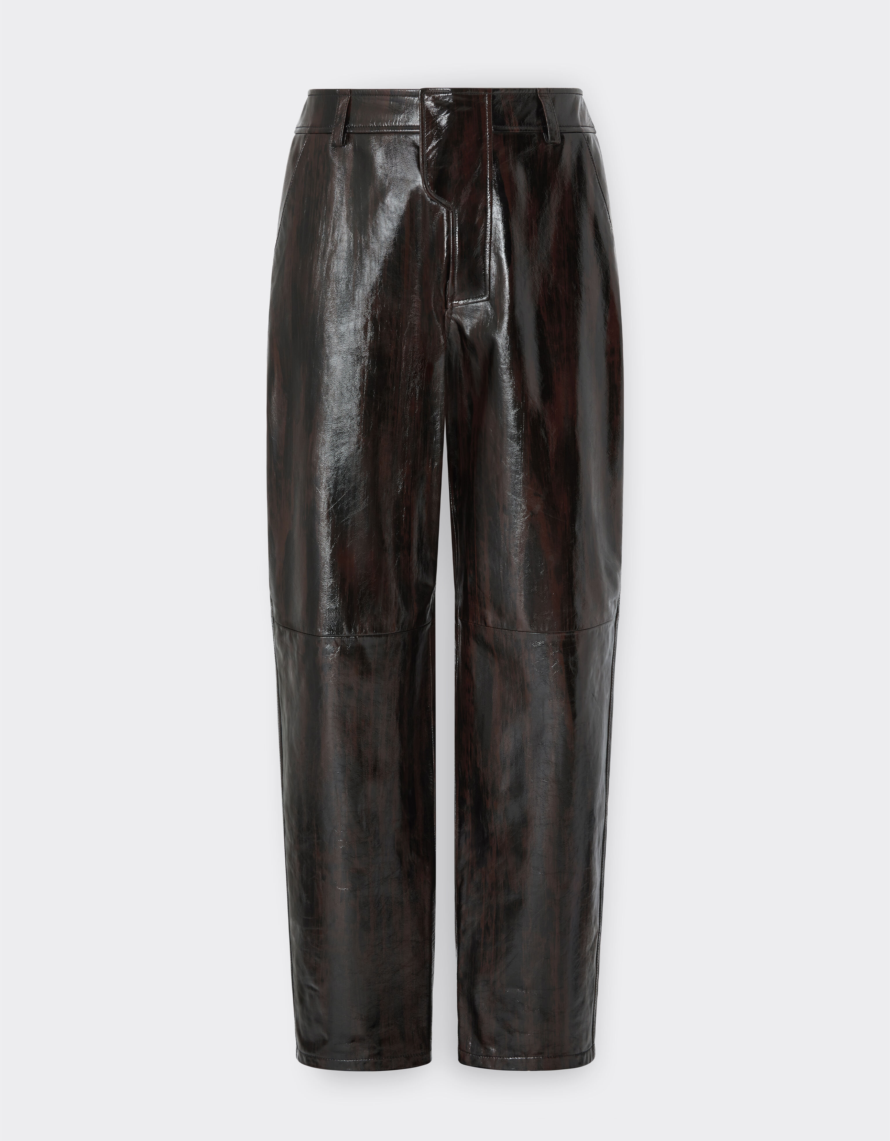 ${brand} Glossy leather trousers with brushed motif ${colorDescription} ${masterID}