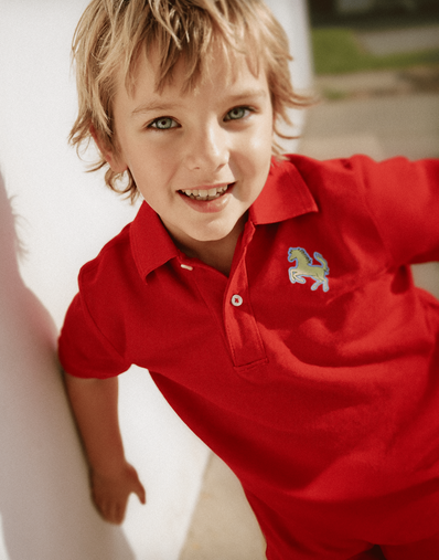 Ferrari Polo en piqué de algodón con parche de Cavallino Rampante Rosso Corsa 48531fK