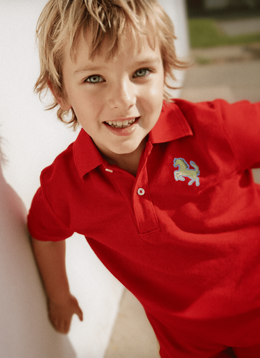 Ferrari Cotton piqué polo shirt with Prancing Horse patch Rosso Corsa 48531fK