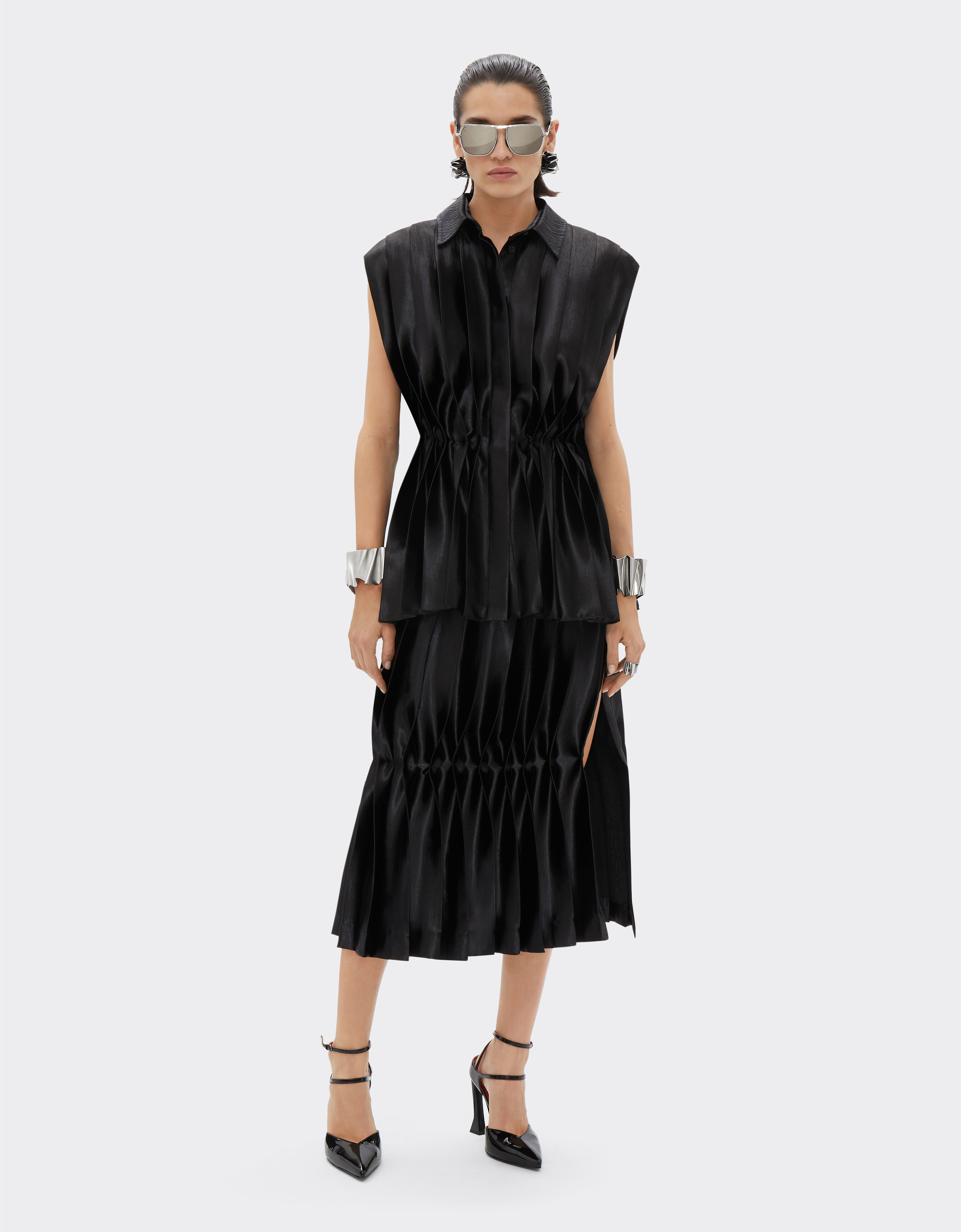 Ferrari Pleated skirt in liquid satin Black 21632f
