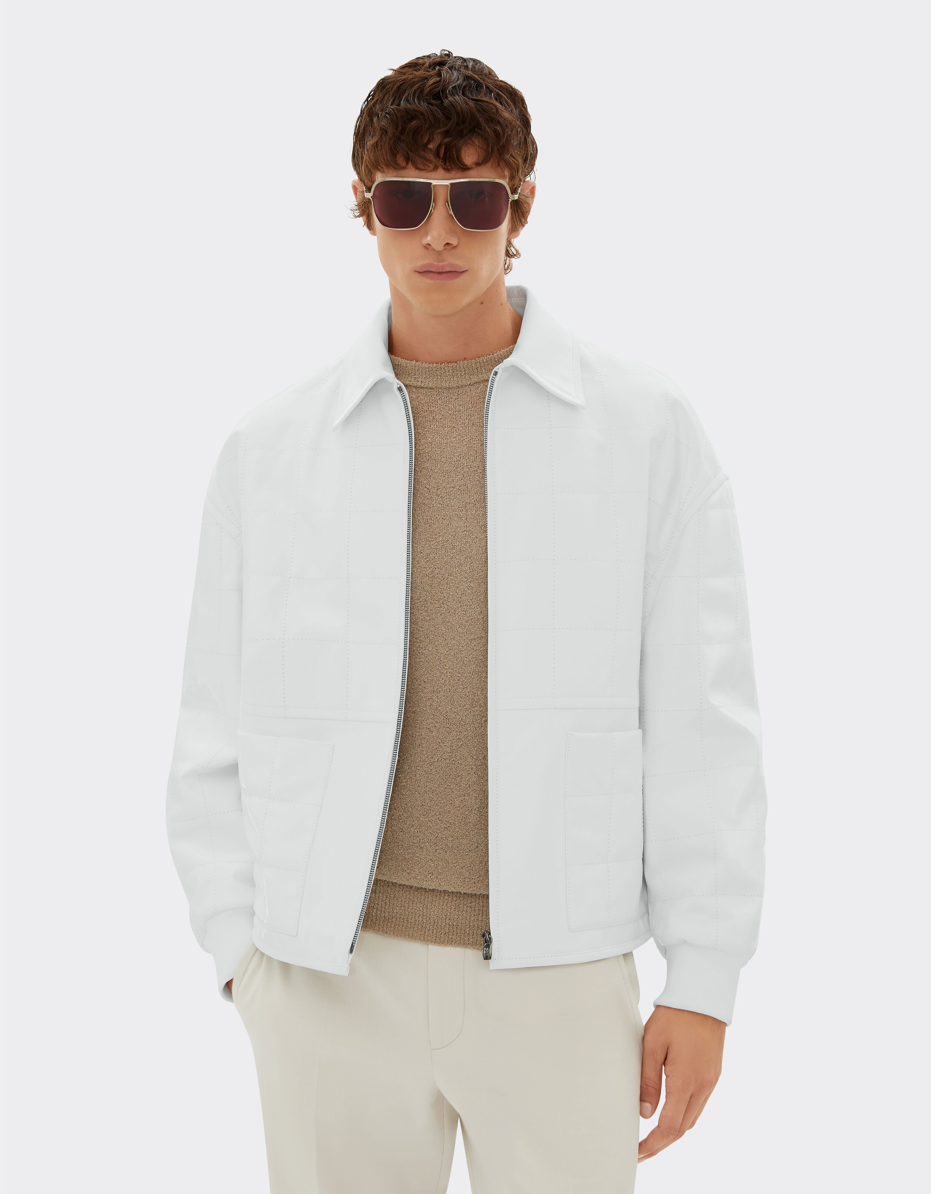Ferrari Bomber in liquid leather Bianco Ottico 21774f