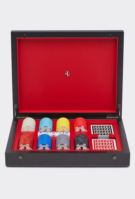 Ferrari Set da poker con scatola in legno e fibra di carbonio Nero 48587f