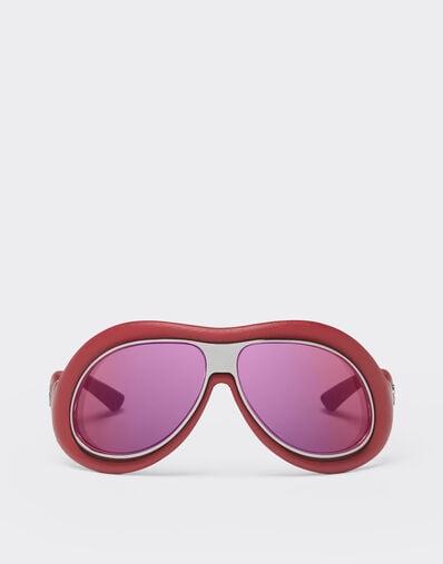 Ferrari Lunettes de soleil en cuir rouge et gunmetal avec verres miroirs or rose Rouge de Course LA01Lf