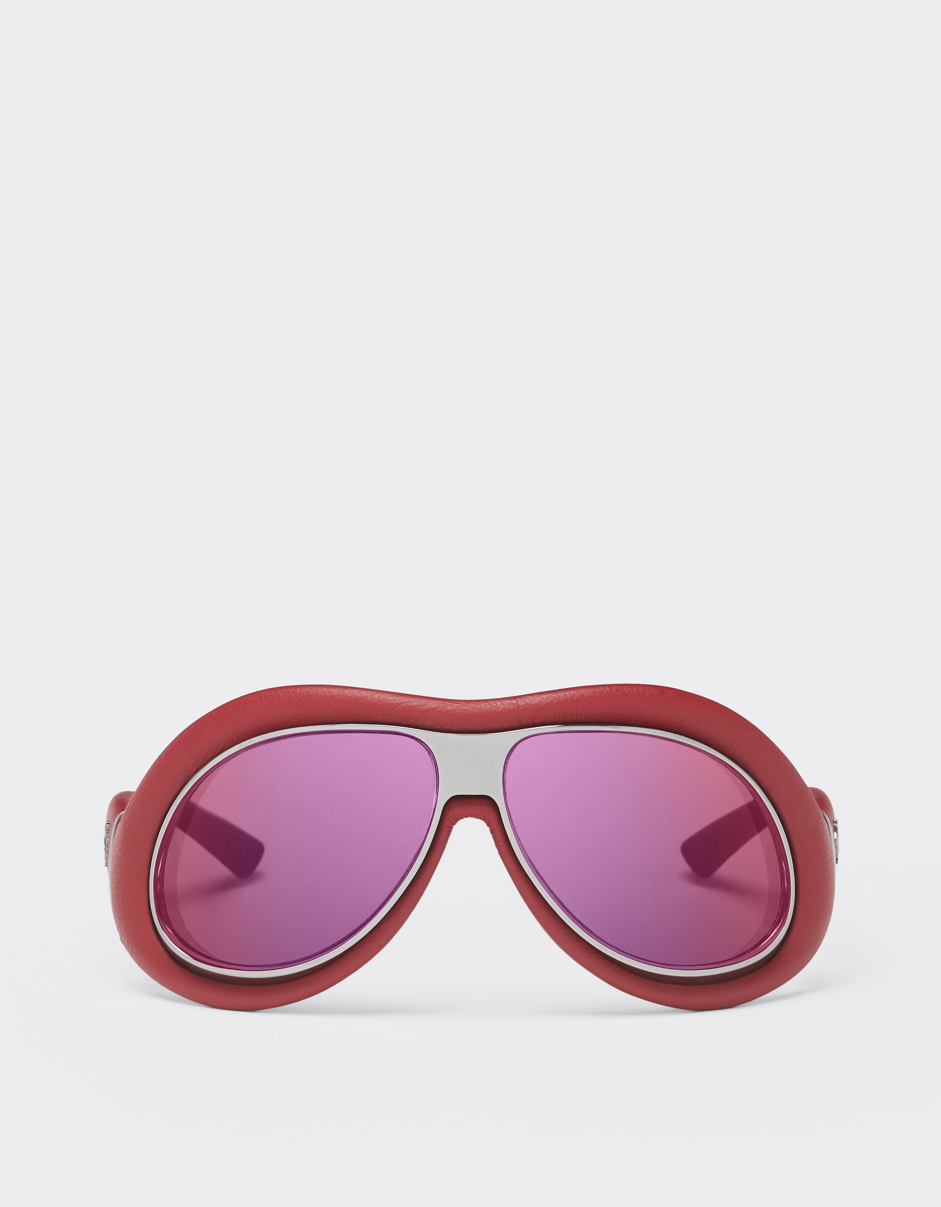 Ferrari Sunglasses in red leather and gunmetal grey metal with gold rose mirror lenses Racing red LA01Lf