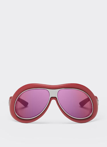 Sunglasses in red leather and gunmetal grey metal with gold rose mirror lenses Ferrari Sunglasses in red leather and gunmetal grey metal with gold rose mirror lenses Racing red LA01Lf