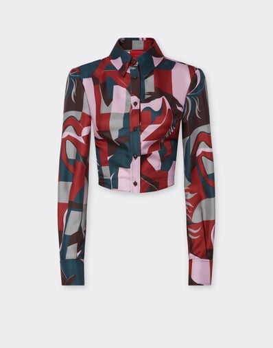 Ferrari Silk shirt with color block Cavallino print Peacock 22627f