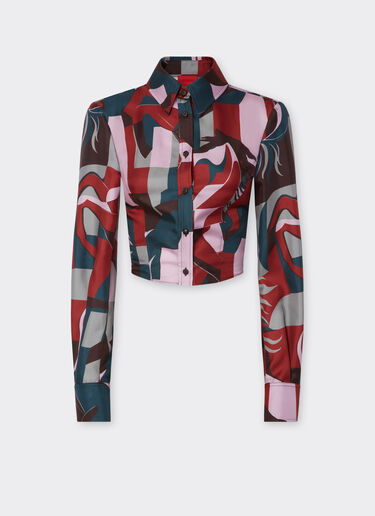 Ferrari Silk shirt with color block Cavallino print Peacock 22627f