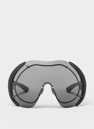 Sunglasses in metal and black leather with dark grey shield Ferrari Sunglasses in metal and black leather with dark grey shield Ingrid LA01Mf