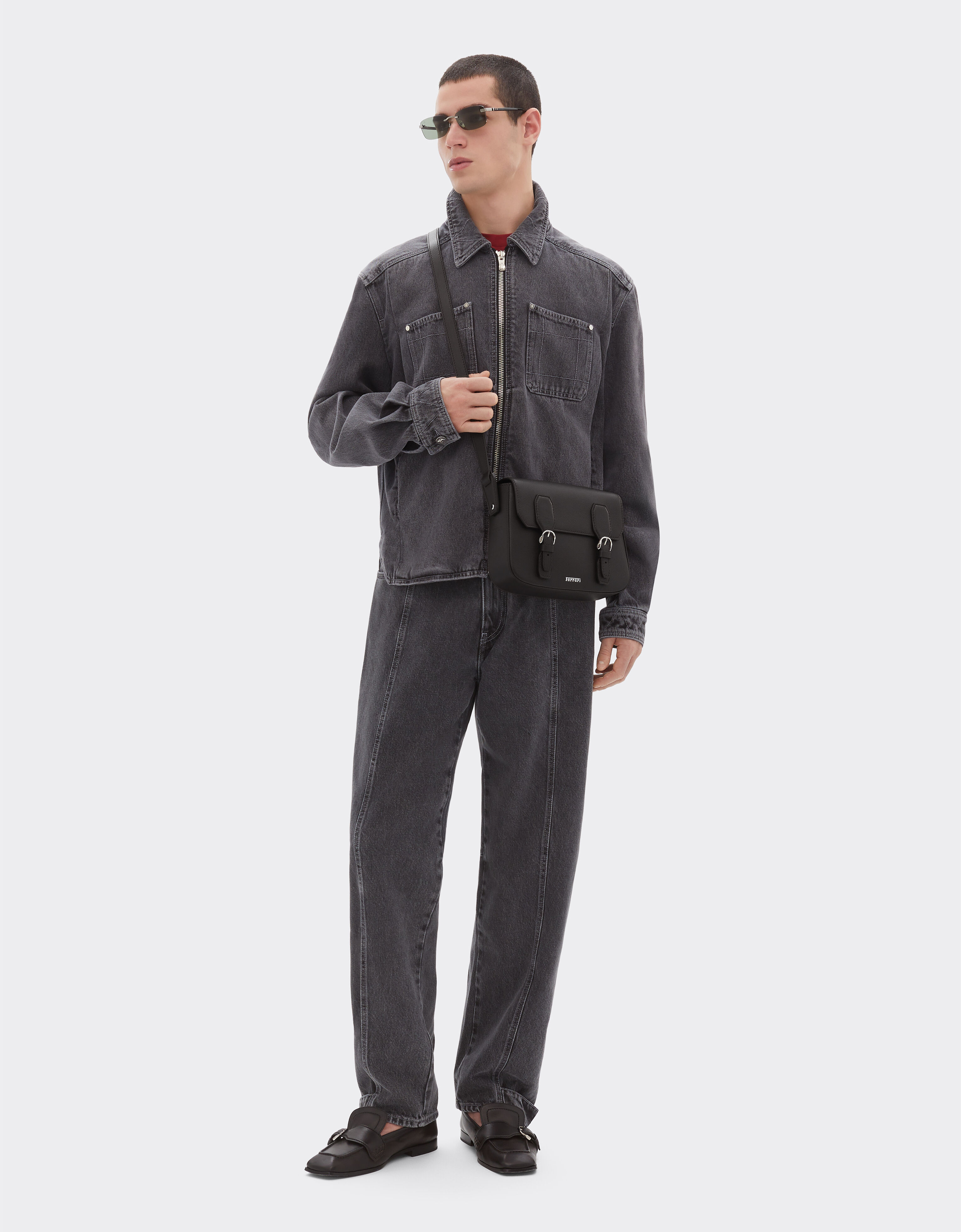 Ferrari Messenger bag in grenade leather Marrone Scuro 50583f