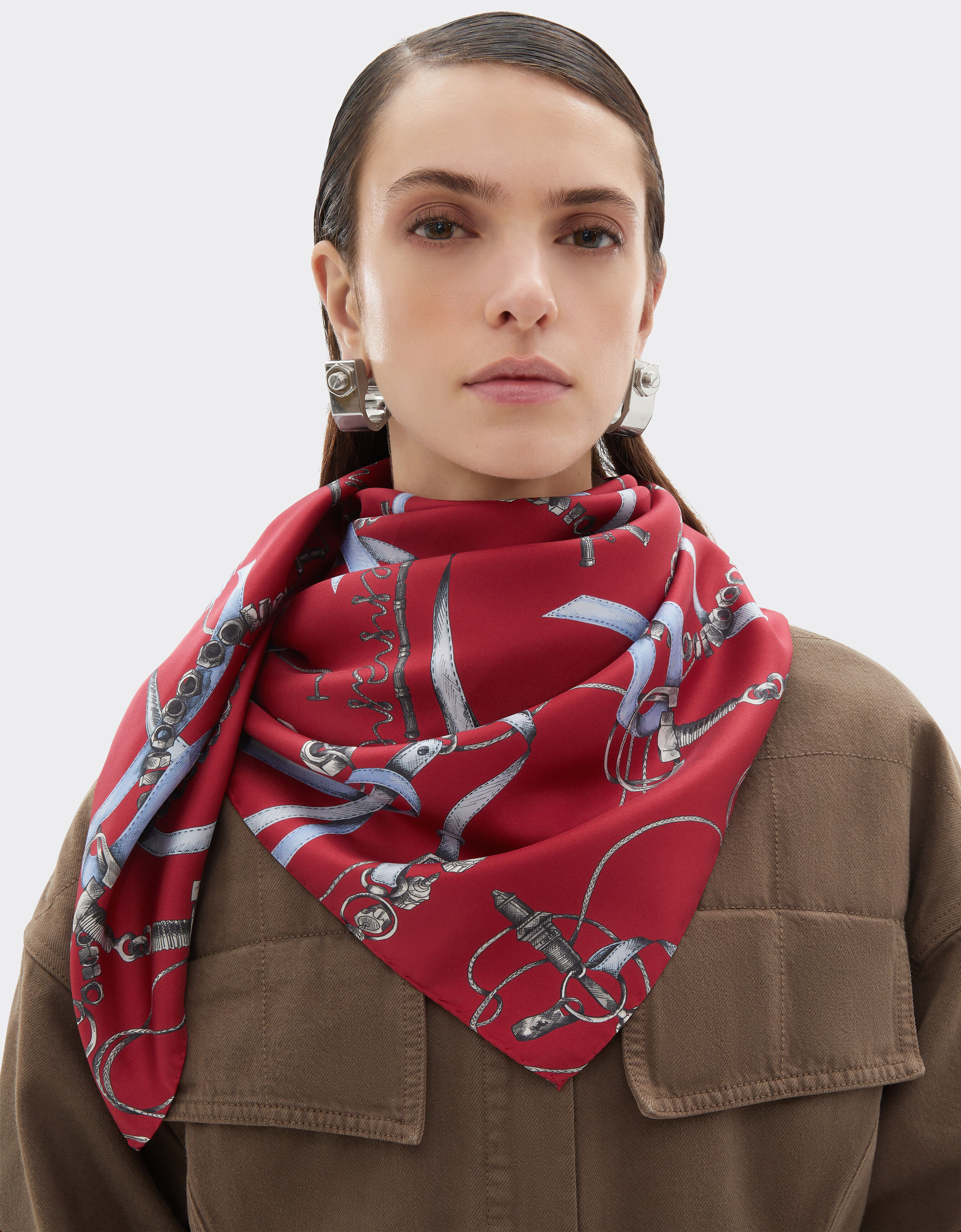 Ferrari Silk twill scarf with Ferrari Closet print Maison Red 50613f