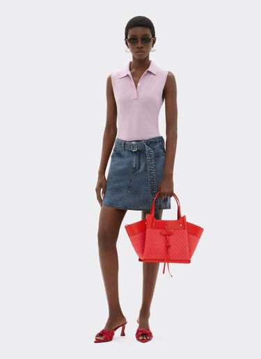 Ferrari Small tote bag in raffia and leather Rosso Dino 49111f