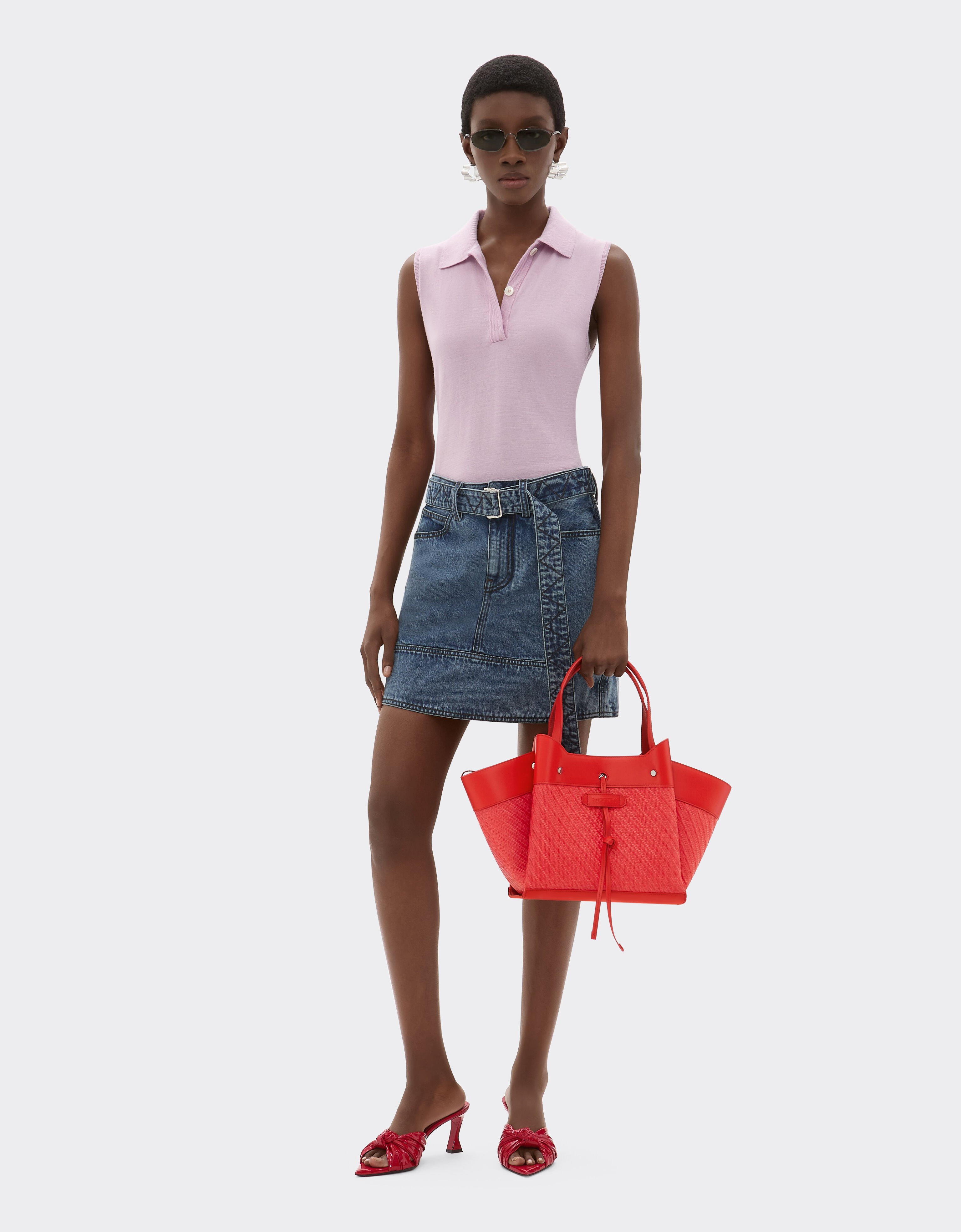Ferrari Small tote bag in raffia and leather Rosso Dino 49111f