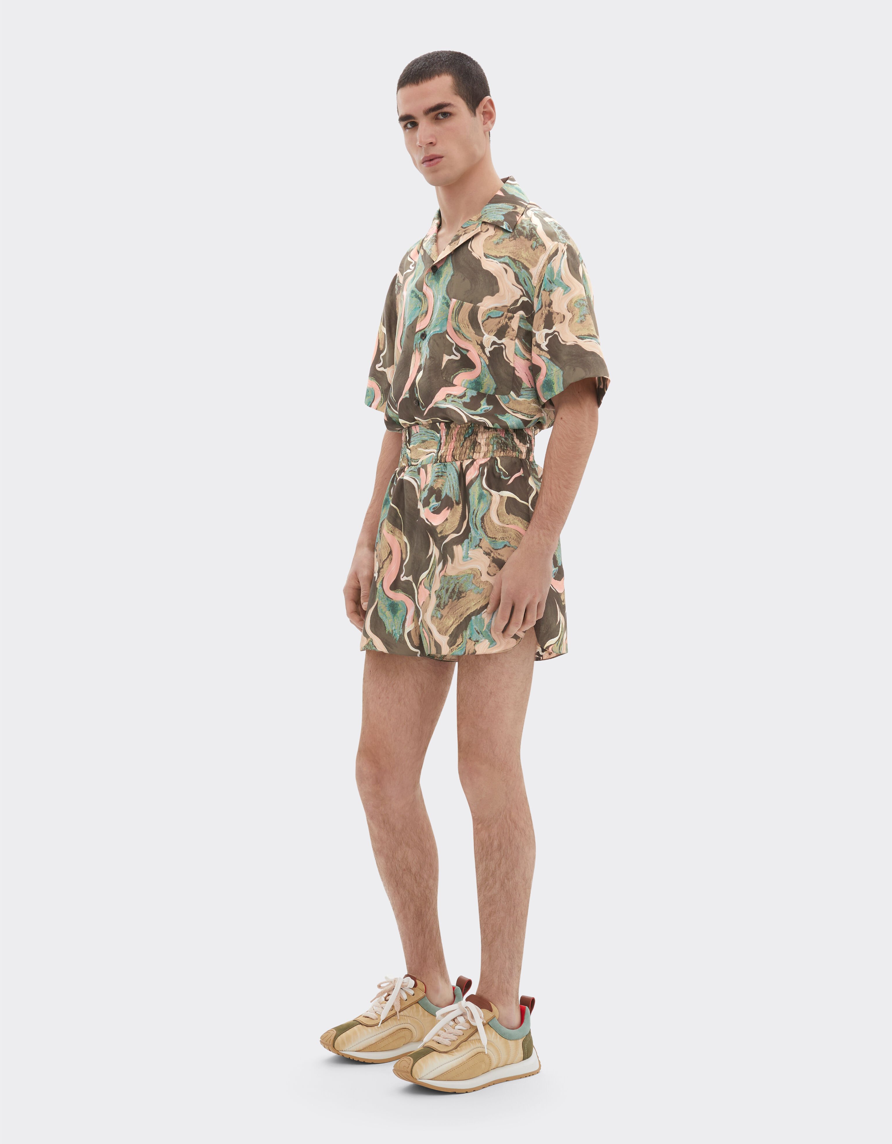 Ferrari Silk shirt with Marble Horse print Verde Cachi 50803f