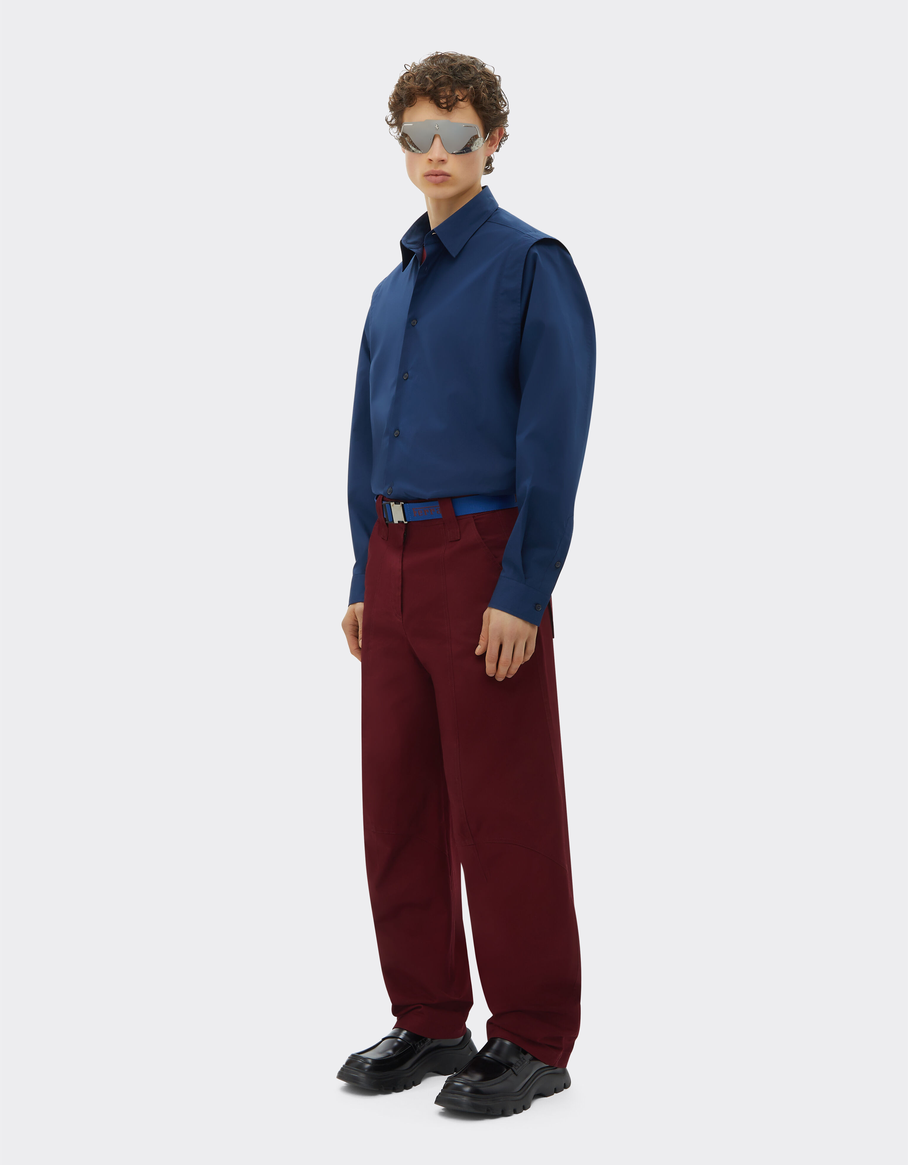Ferrari 3D罗缎饰带棉质衬衫 海军蓝 48315f