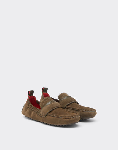 Ferrari Chaussures de conduite en cuir suede Khaki Green 50772f