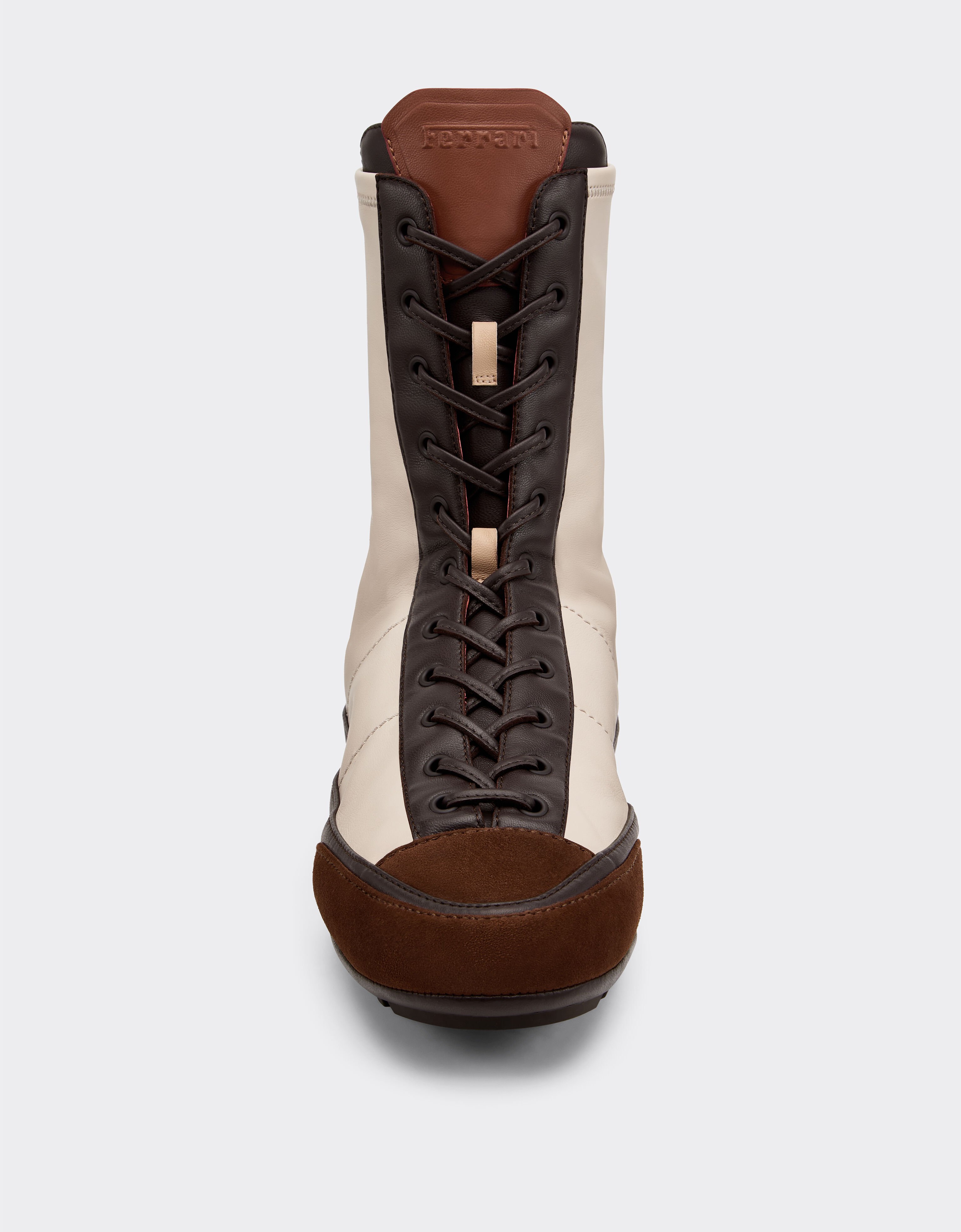 Ferrari Nappa leather, suede and stretch fabric high-top driver sneaker Beige 22735f