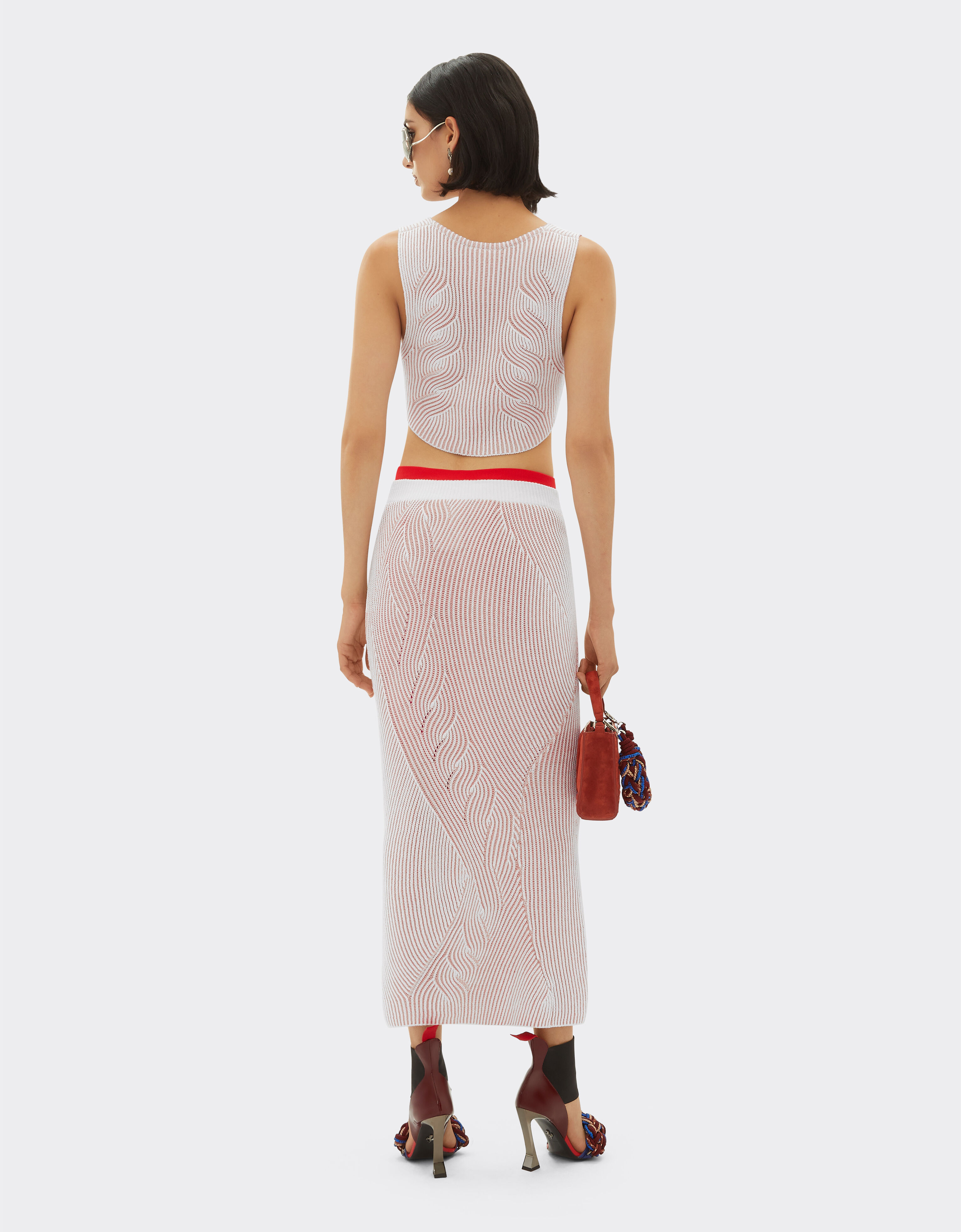 Ferrari Knit longuette skirt with circuit motif Optical White 48334f