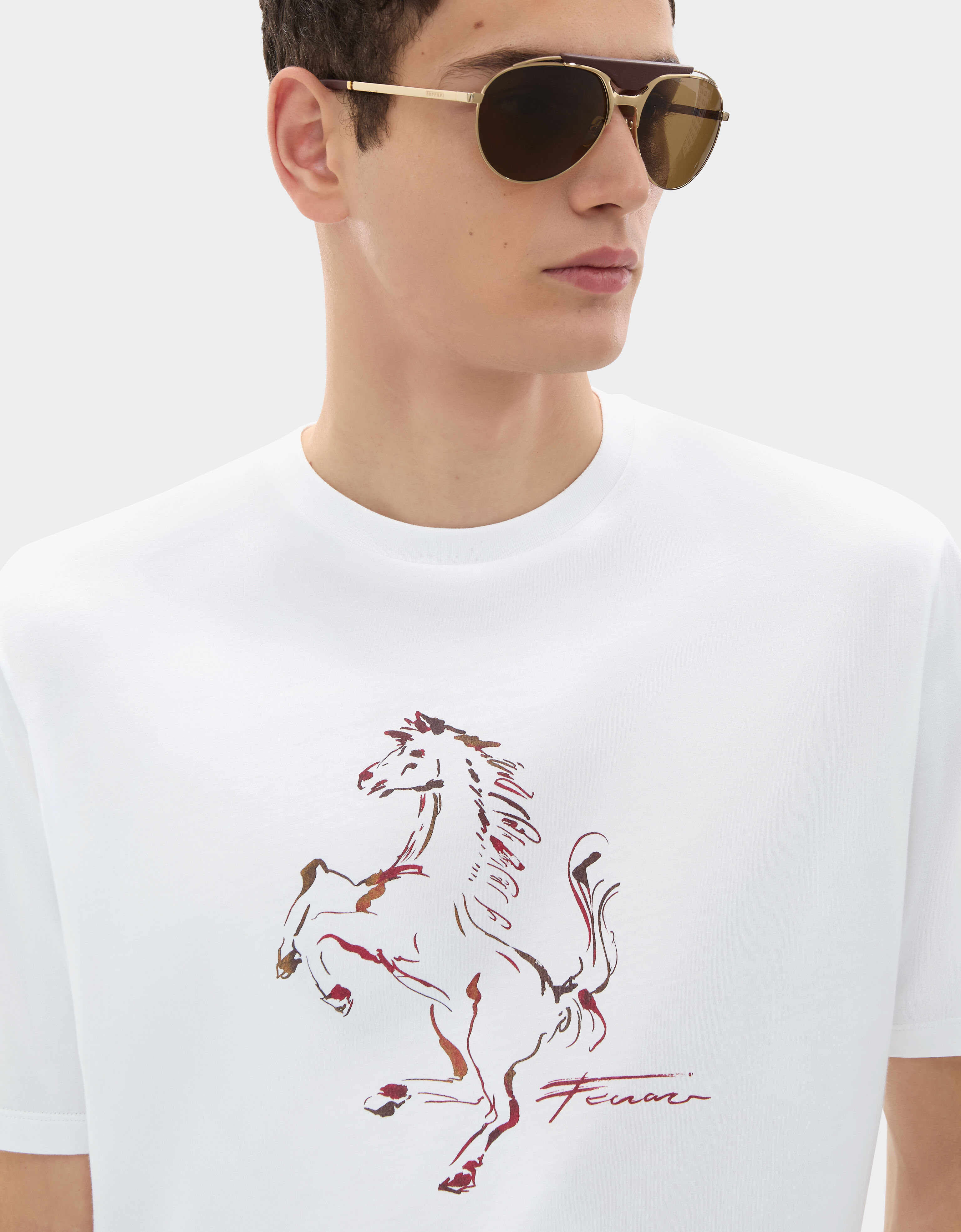 Ferrari Cotton T-shirt with Prancing Horse print Optical White 50846f