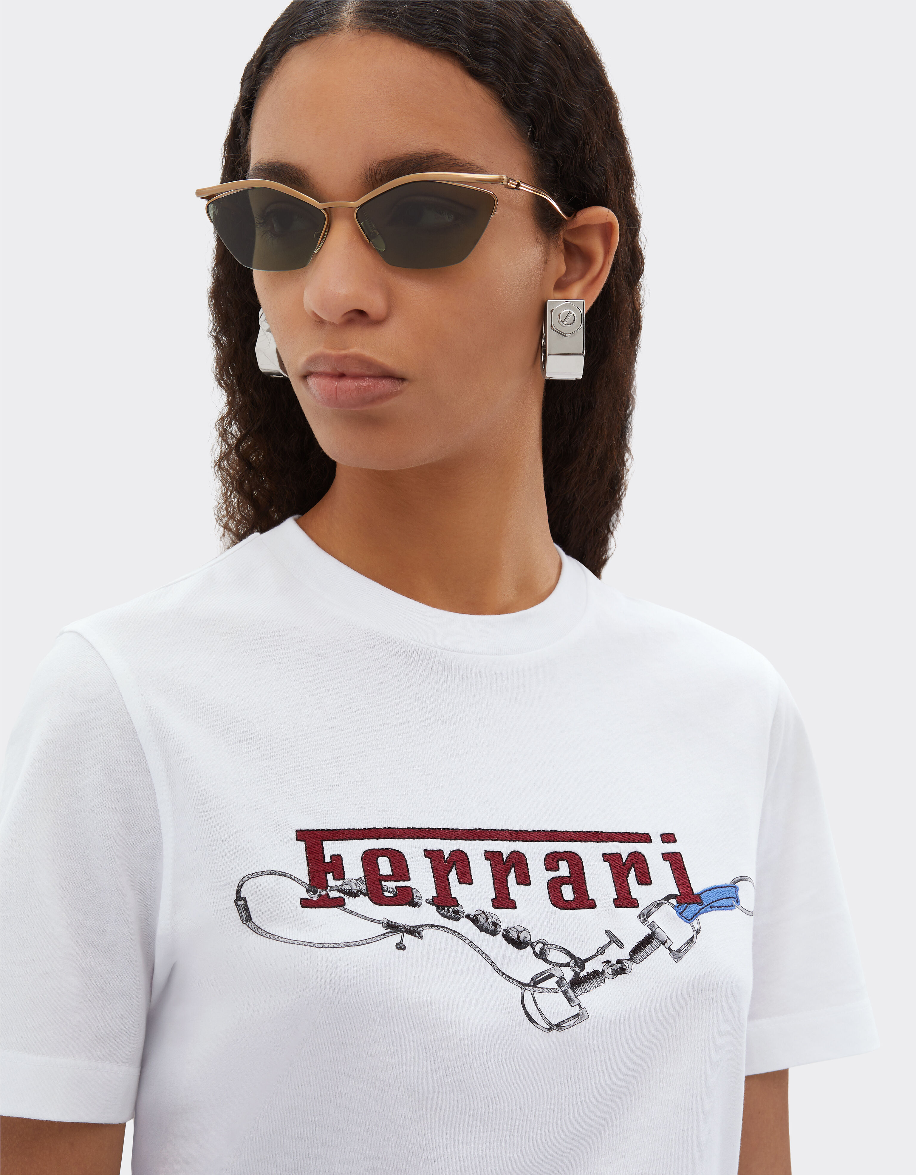 Ferrari Cotton T-shirt with embroidered Ferrari logo Optical White 50844f