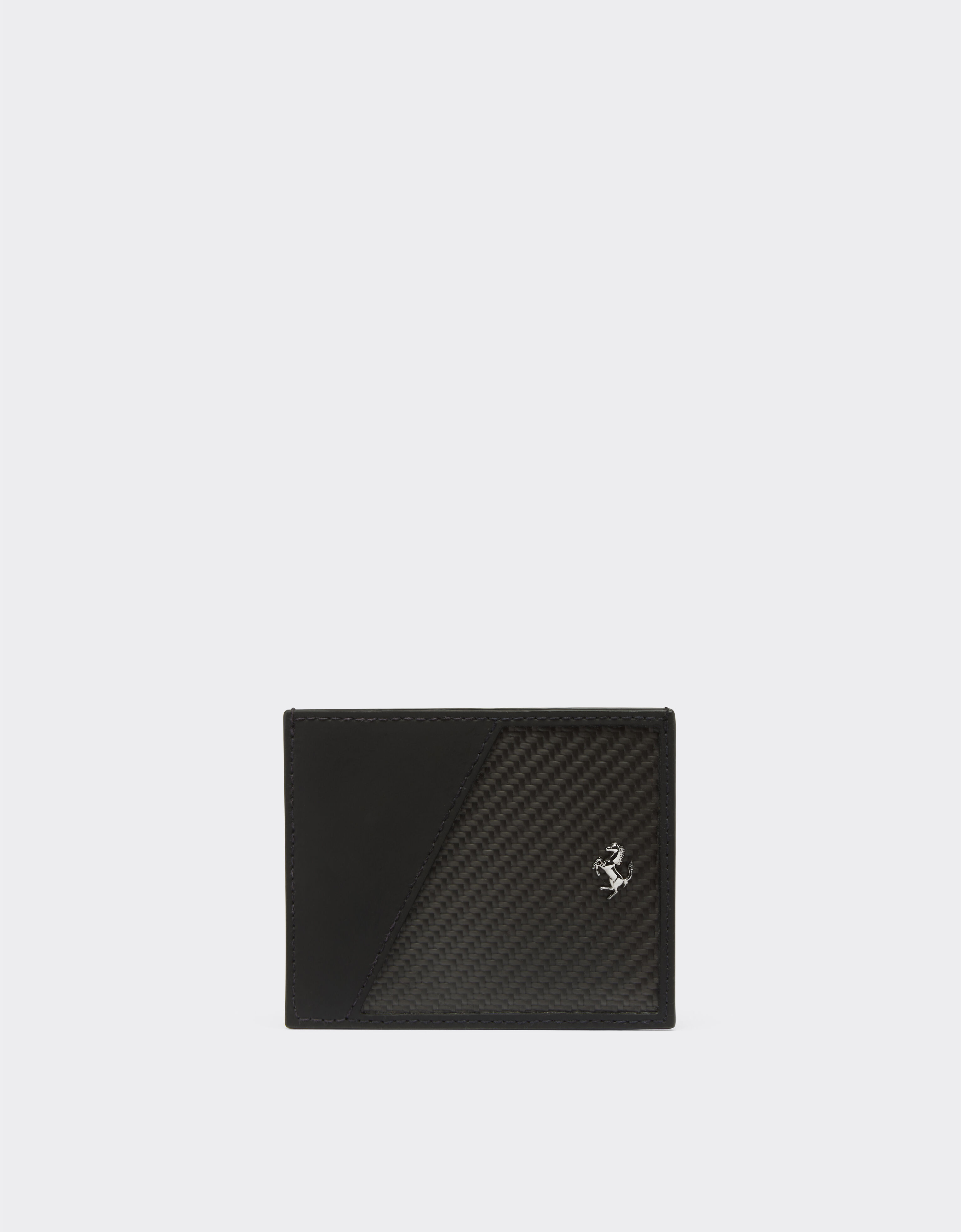 Ferrari Card holder in wrinkle-effect leather and carbon fibre Charcoal 20057f